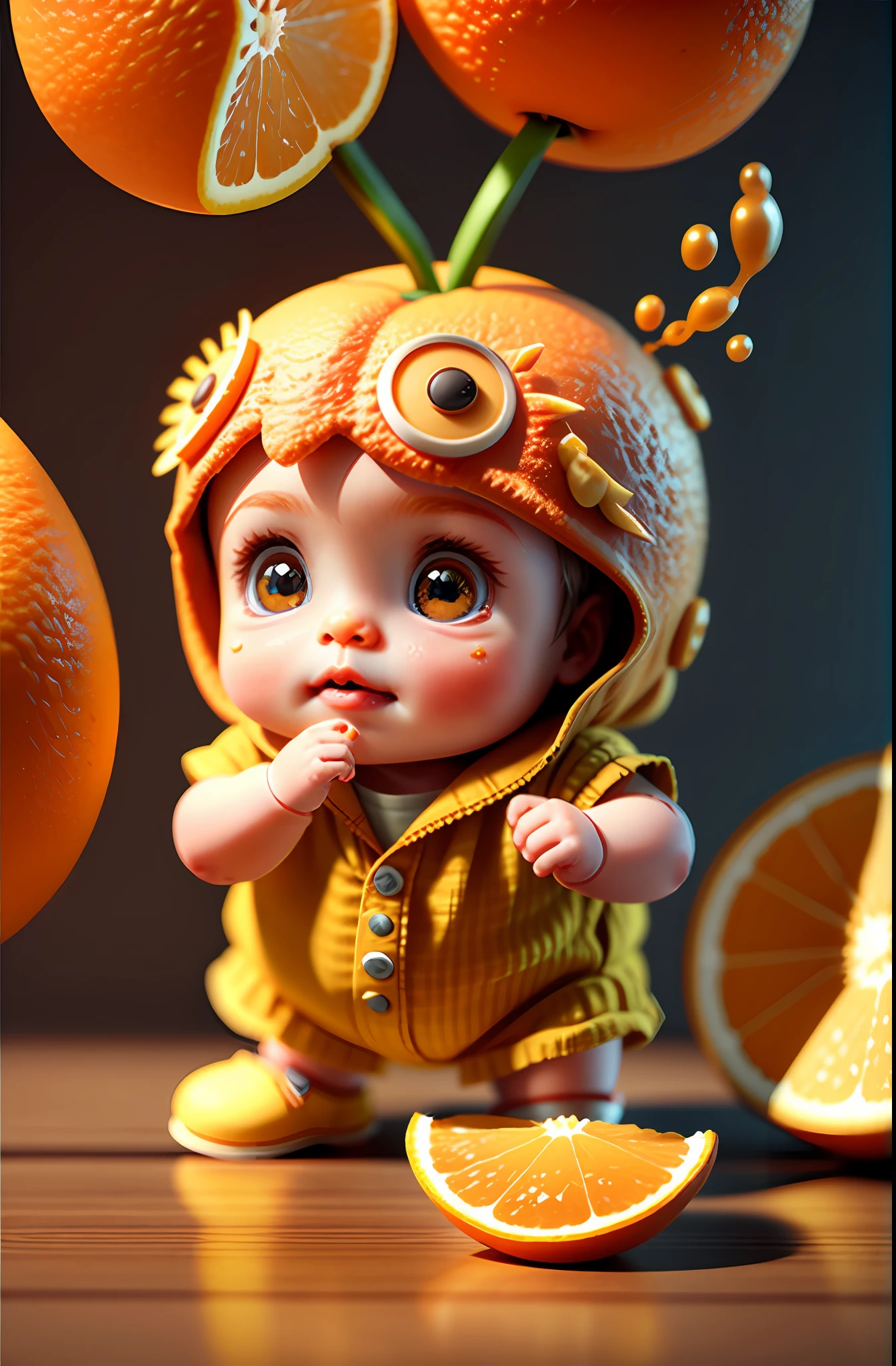 cute baby orange, octane render, unreal engine, highly detailed, intricate