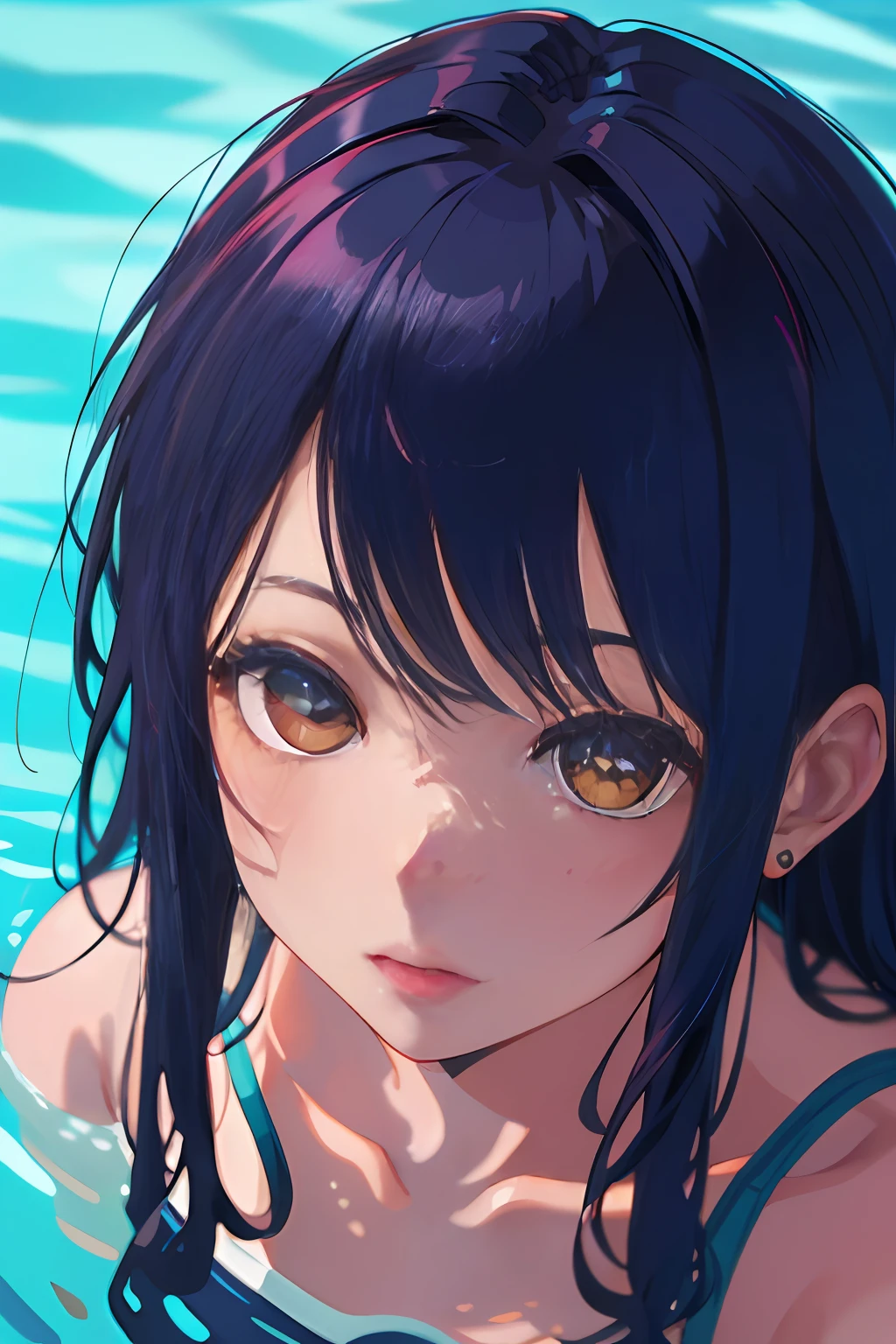 A high resolution, HighestQuali, illustratio, Super detail, (Detal Face), (Detail Eye), Soft lighting, HighestQuali, Super detail, masterwork, 1girll, 独奏, Beautiful, 独奏, (From above:1.5), (self-shot:1.5), (Close-up:1.5), in swimming pool