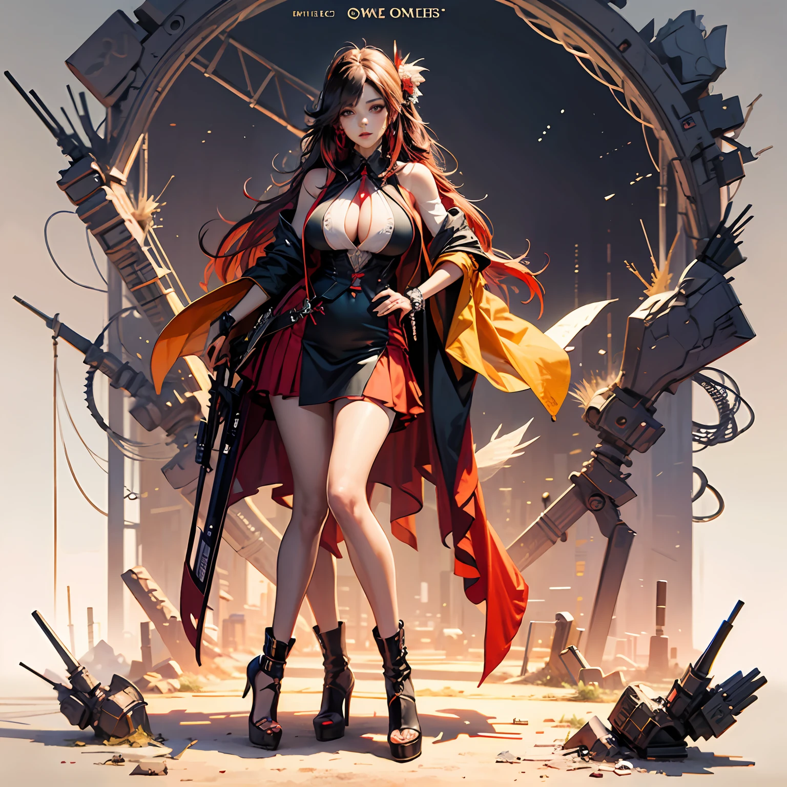 Big breasts, good figure, hips, vest line, long hair, black and red high heels, realistic 1.5 miniskirt official art The whole body is very delicate and beautiful --auto