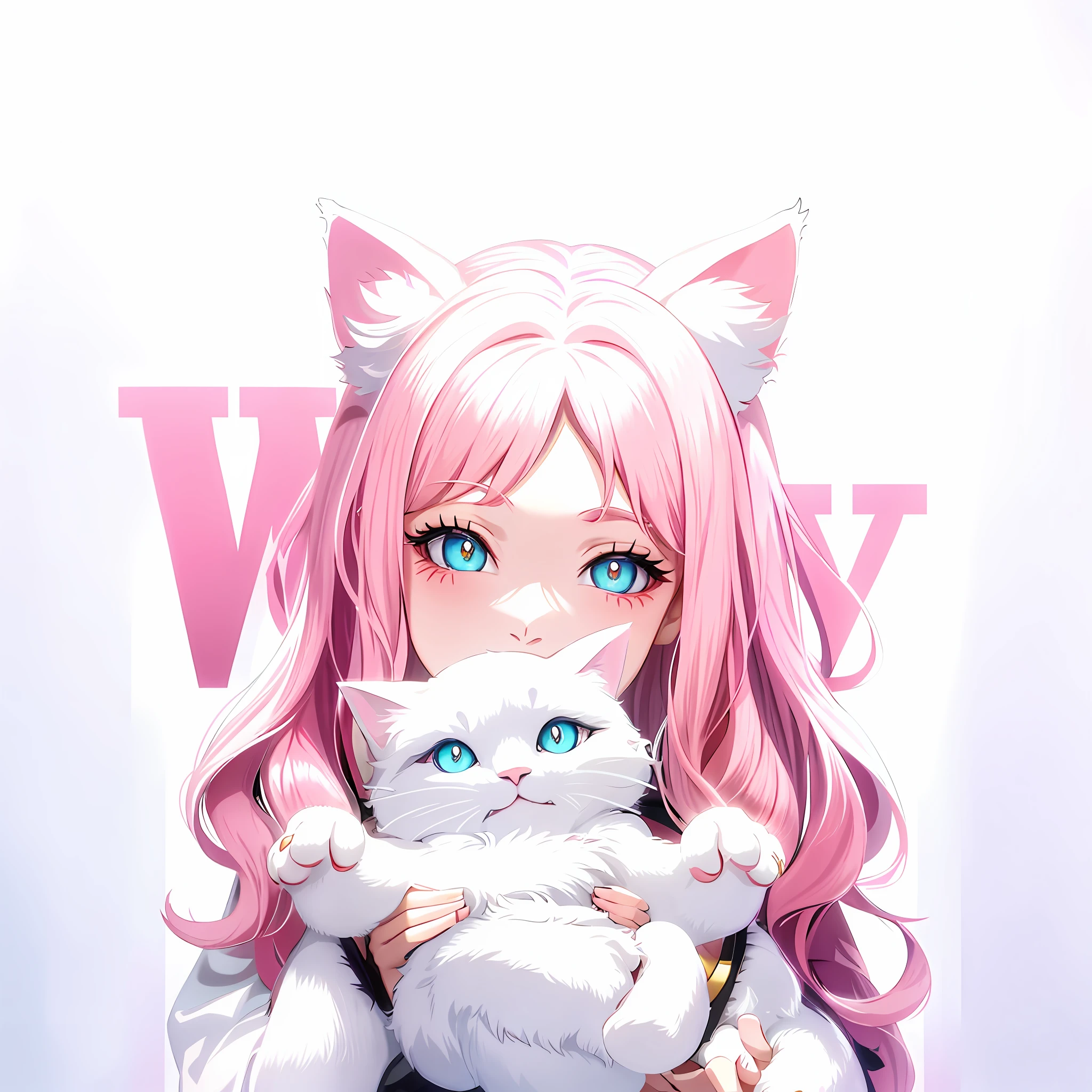 anime girl with pink hair holding a white cat, White Cat Girl, Very beautiful anime cat girl, very beautiful cute catgirl, anime girl with cat ears, cute anime catgirl, White ( cat ) Girl, beautiful anime catgirl, anime catgirl, anime cat, anime visual of a cute cat, Guviz, Guviz-style artwork