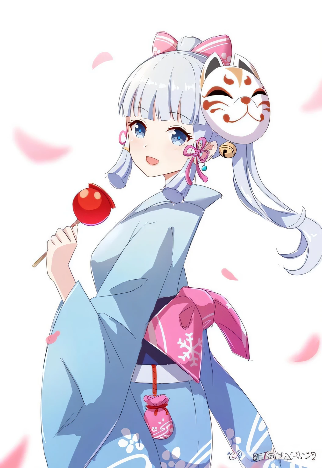 Anime girl with cat mask and lollipop, anime visual of a cute girl, offcial art, white hime cut hairstyle, nyaruko-san, up of young anime girl, Official artwork, onmyoji portrait, shikamimi, anime figure, white-haired god, An anime girl, Cute anime girl, shirabii, cute anime waifu in a nice dress,Traditional chinese painting --auto