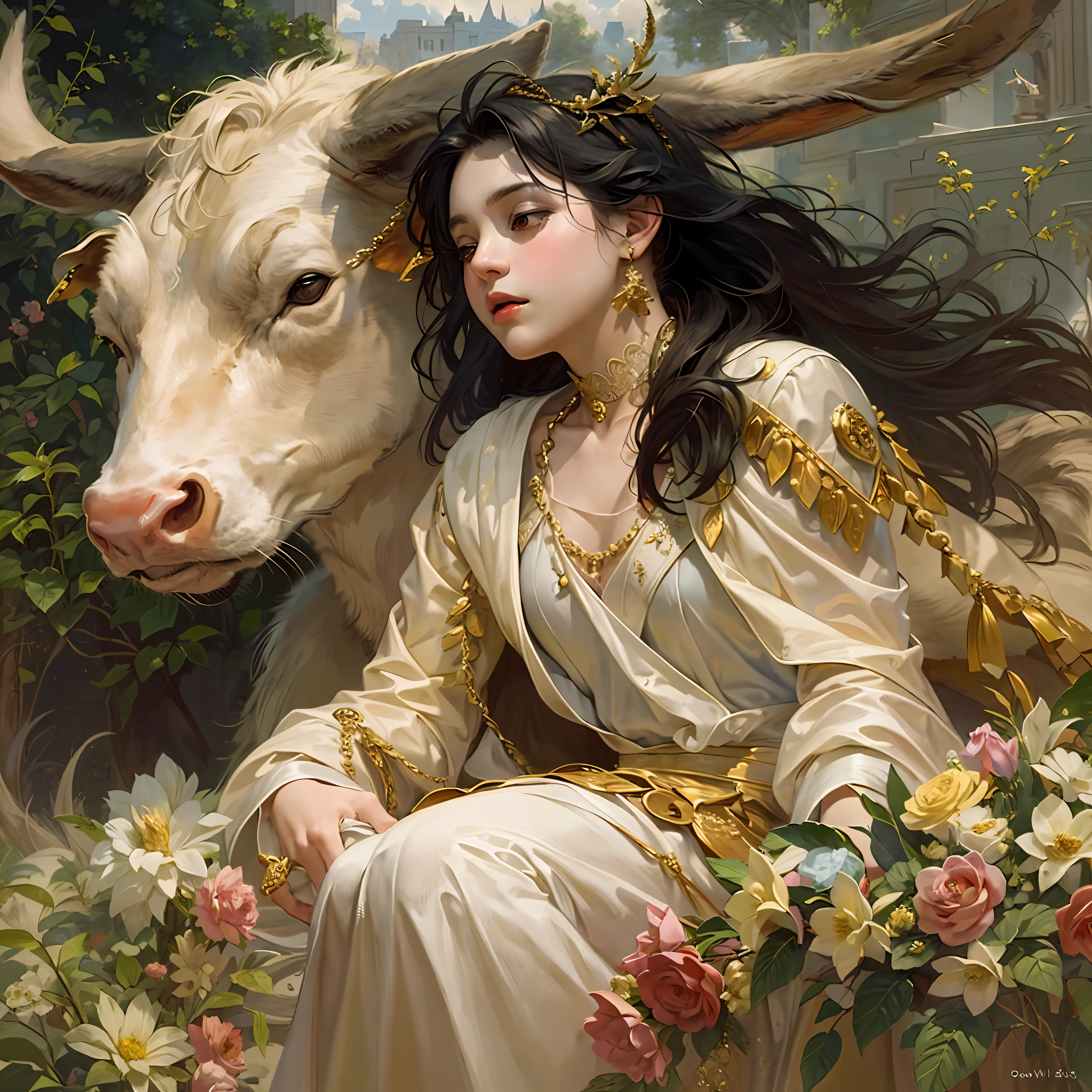 florals，offcial art，Unified 8K wallpapers，ultra - detailed，Beauty and aesthetics，tmasterpiece，best qualtiy，（zentangle，datura，Tangles，entangled），（s fractal art：1.3），The is very detailed，dynamic angle，cow boy shot，The most beautiful form of chaos，elegant，Fauvist design，vivd colour，romanticism lain，Atmospheric，A note of ecstasy，streaming musical notes visible，，Bouguereau，John William Goldward