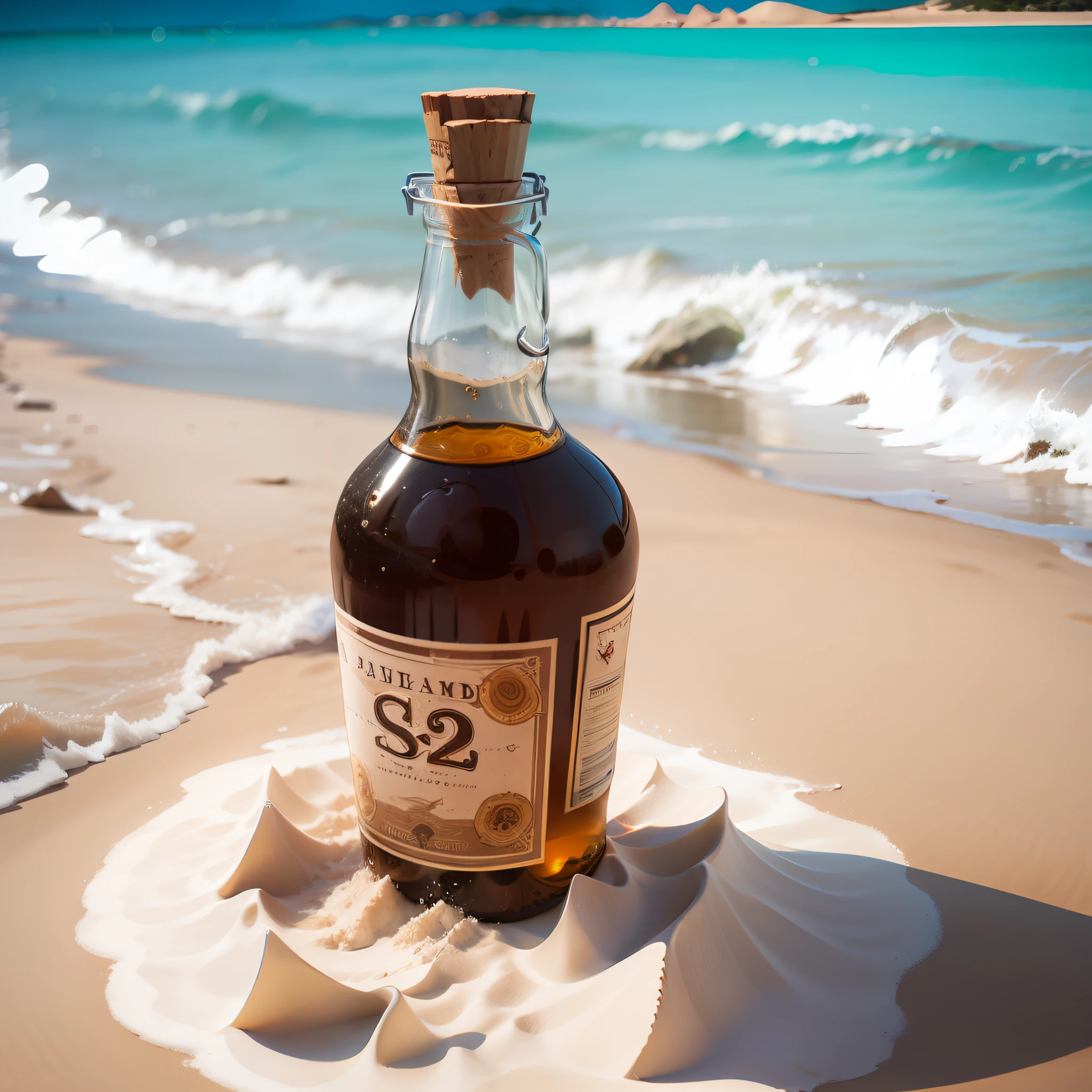 a bottle of rum in white sand beach --auto --s2