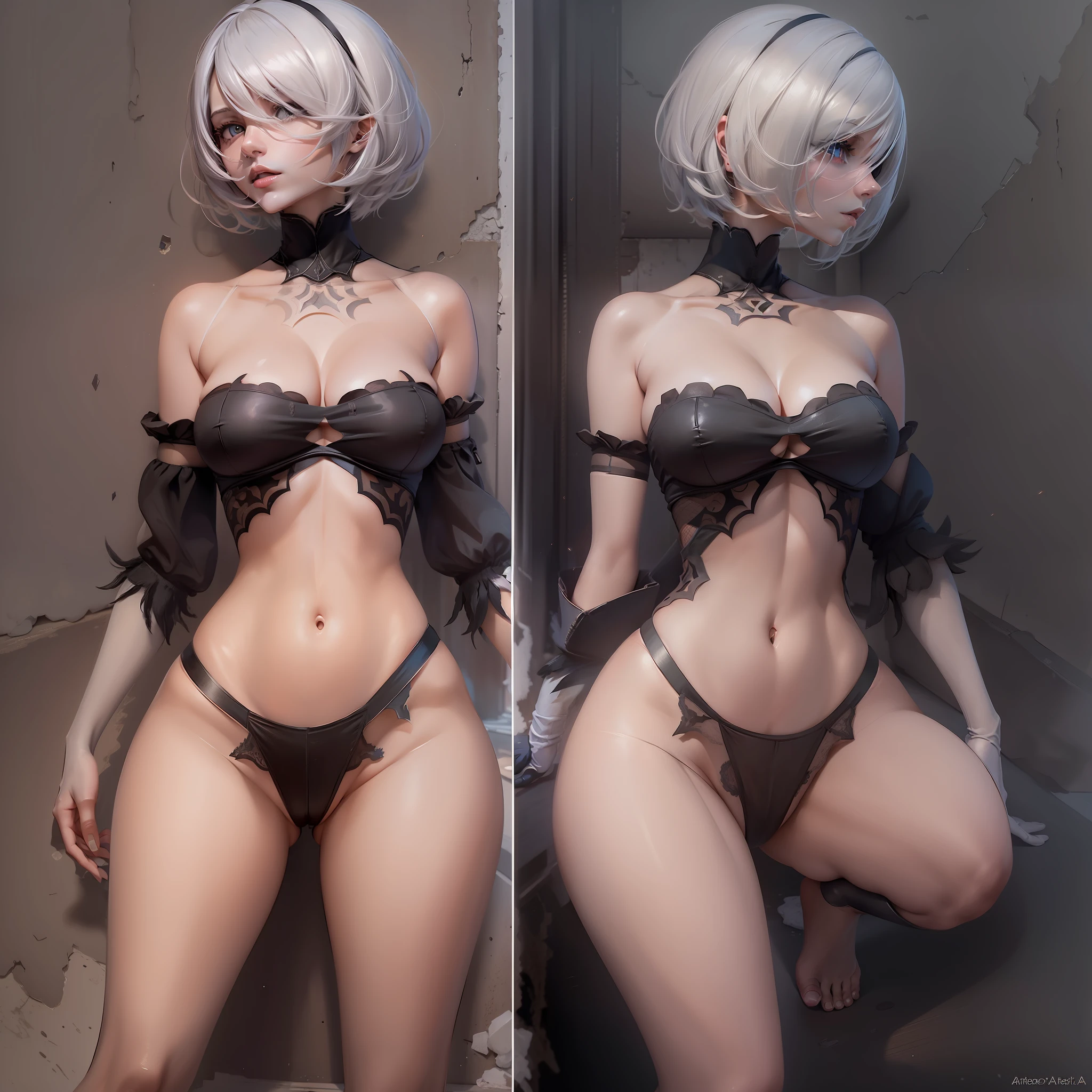 2b nier automata, (Yorha unit no 2 type B), vista desde abajo, encaje, mirando a la camara, sexy, muy sexy, boca abierta, trasero perfecto, slim, pechos descubiertos mojados, material transparente, transparente, uneven nipple, (de abajo hacia arriba de abajo hacia arriba: 0.8), sola en una ciudad cyberpunk, hiper realista, ultra realista, 8k, cinematografico, detalles asombrosos y elaborados, obras maestras, calidad superior, arte oficial, papel tapiz CG Unity 16K altamente detallado, belleza esbelta, Escenas hermosas, rasgos faciales claros, hiperrealista, renderizado de octanaje, UE5, alto detalle, hipercalidad, high resolusion, Art Station Trend, hiperrealismo, surrealismo, HD, 16K, teleobjetivo, Split lighting, cuerpo completo, NSFW, momentos milagrosos de toda una vida, Fantastic visual representations, efectos profesionales,