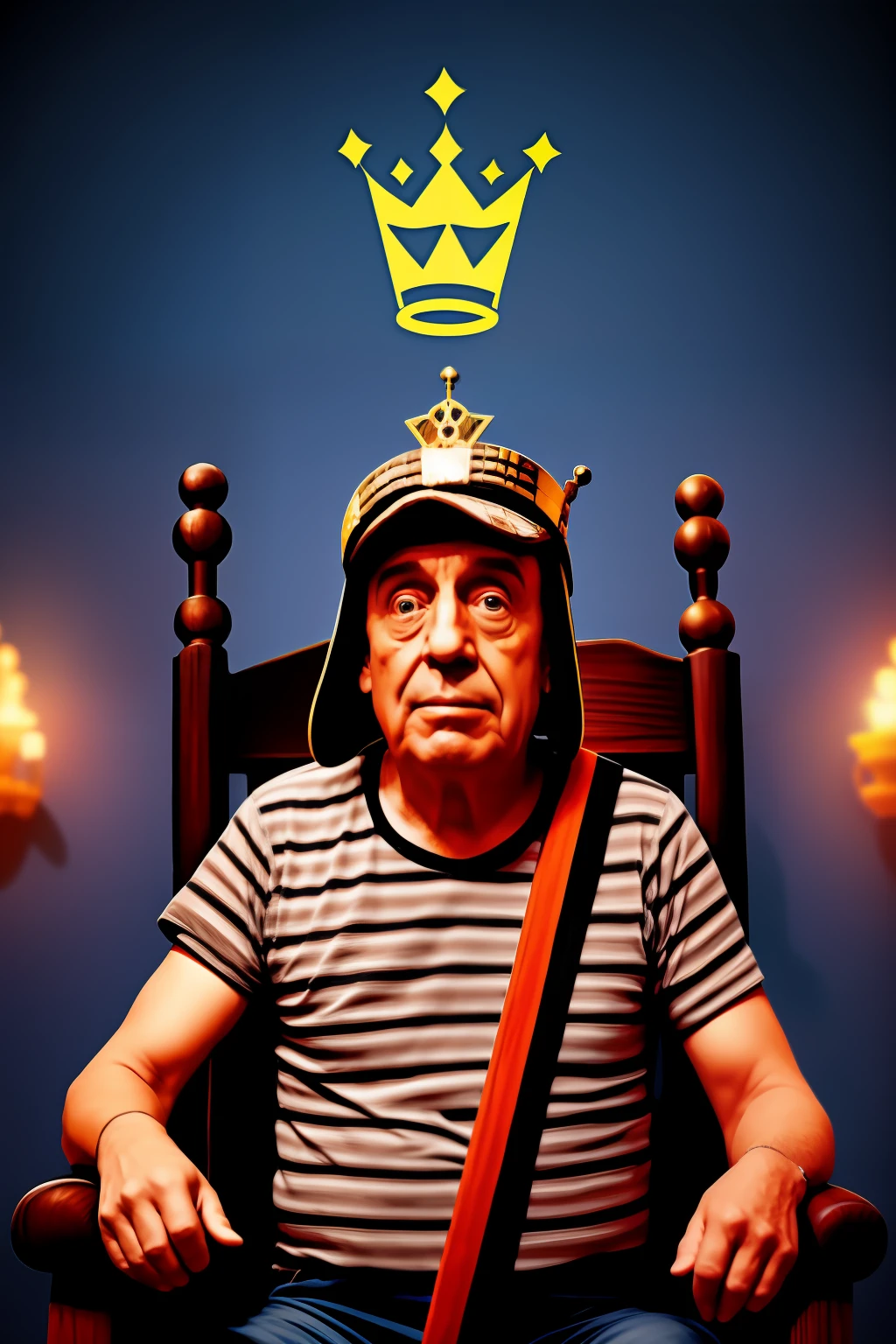 photo of elxchavo, on throne, crown on head, castle room, masterpiece, best quality, photo, artstation