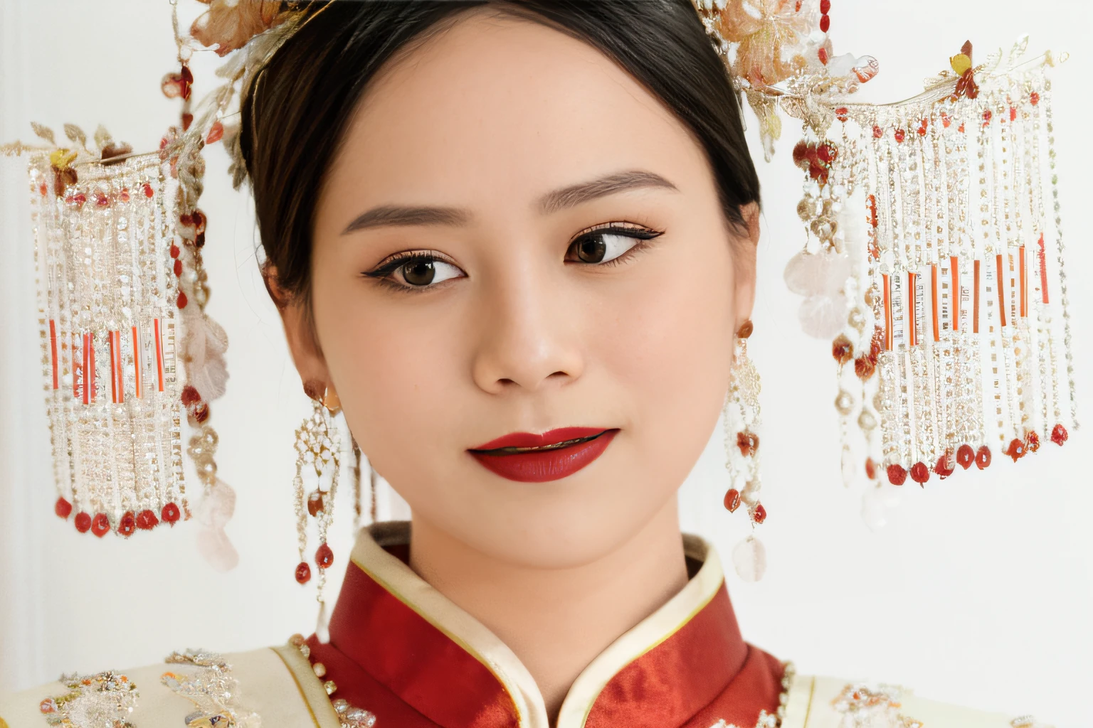 araffe woman in a red and gold dress with a red lipstick, chinese empress, chinese princess, traditional chinese, chinese woman, cover photo portrait of du juan, portrait of mulan, inspired by Xu Xi, ancient chinese princess, traditional makeup, inspired by Lan Ying, inspired by Guo Xi, palace , a girl in hanfu, wearing ancient chinese clothes