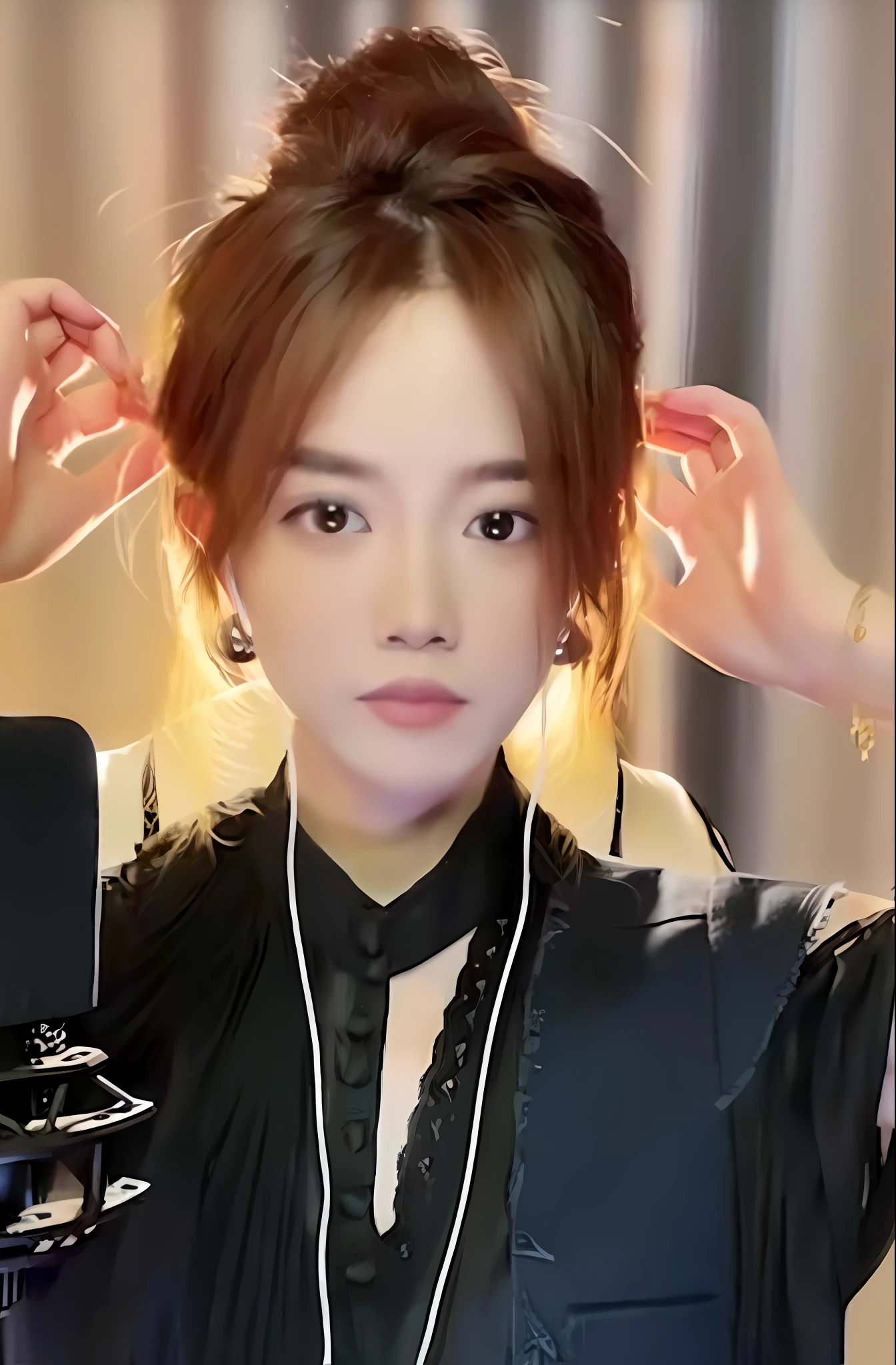 araffe girl with red hair and a black shirt is holding a microphone, jia, ruan jia beautiful!, sha xi, jossi of blackpink, wan adorable korean face, inspired by Tang Sin Yun Sandara, yan, inspired by Song Maojin, sun yunjoo, she has a cute expressive face, by Tang Sin Yun Sandara, jisoo from blackpink
