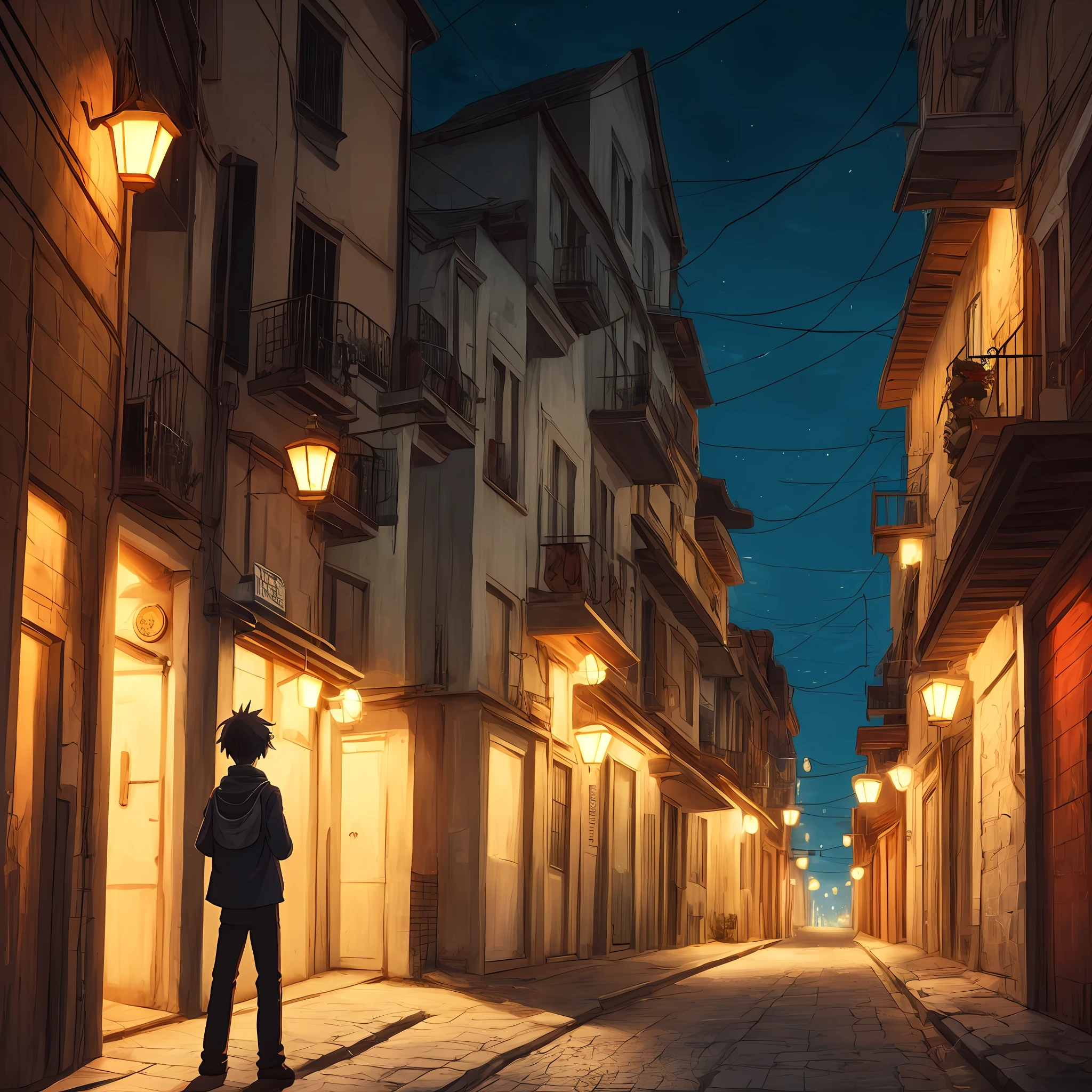 Anime boy crying, city background, alley, dark --auto