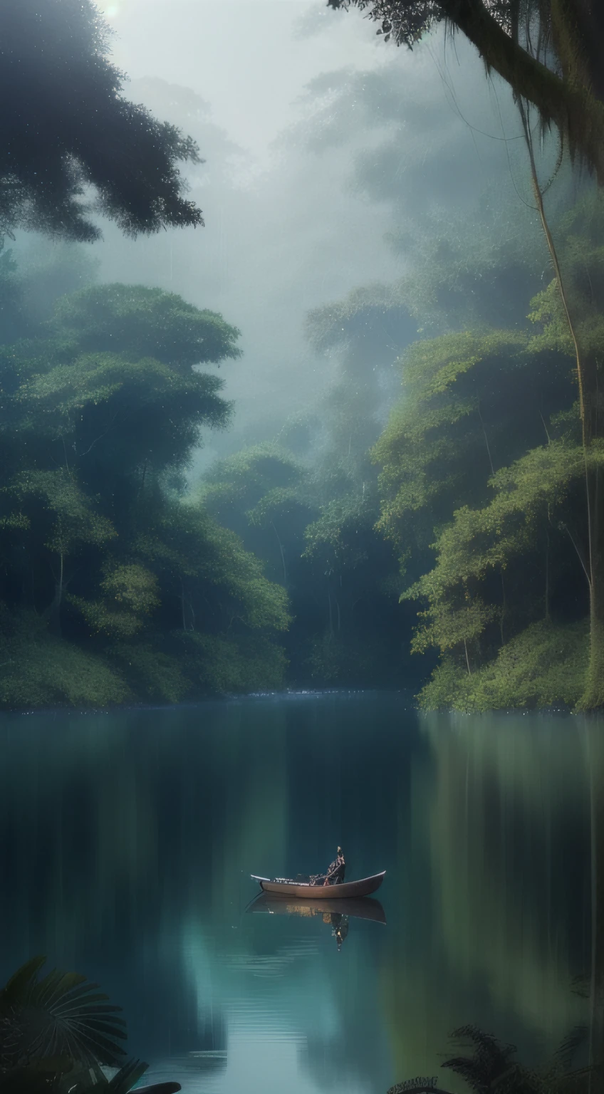 (boat) (lake) (night) (dense jungle:1.2) (huge trees:1.2) (forest:1.2) (portrait:1.2) (fullbody:1.2) (adventure girl:1.2) (adventure gear:1.2) (commencing adventure:1.3) (brave pose:1.2) (fearless) (best quality:1.2) (attention to detail:1.2) (best quality:1.2) (perfection:1.2) (unearthly creatures flying:1.2) (windy:1.2) (raining:1.2) (night time:1.2) (artistic lighting:1.2) (sense of adventure:1.3) (eerie:1.2) (focus point:1.2) (artstation:1.2) (realism:1.3) (wide:1.2)