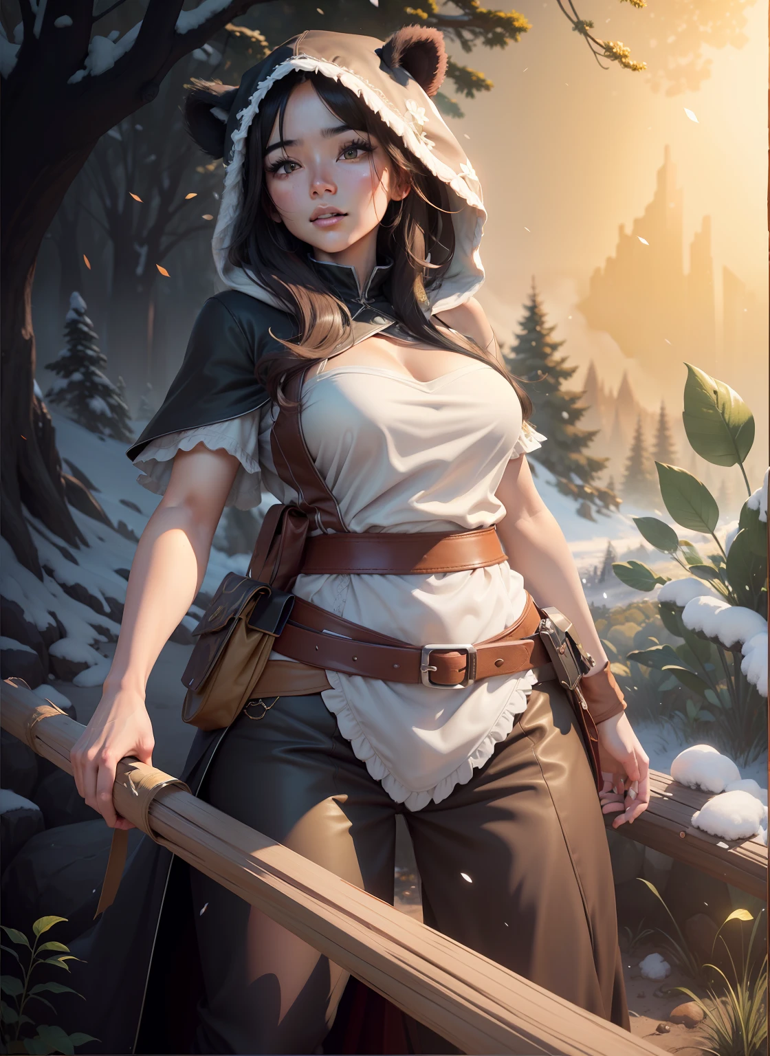 beautiful woman black hair asian eyes, wearing a black and white panda hood Masterpiece, best quality, high quality, highly detailed CG unity 8k wallpaper beautiful landscape oil painting, award winning photography, bokeh, depth of field, HDR, bloom, chromatic aberration, photorealism, highly detailed, trending on artstation, on CGsociety Trending, intricate, high detail, dramatic, midjourney art and masterpiece, best quality, high quality, extremely detailed CG unity 8k wallpaper lush summer landscape with rolling green hills stretching towards the horizon, dotted with pink, yellow wildflowers, and purples, volumetric lighting and masterpiece, best quality, high quality, extremely detailed CG unity 8k wallpapers serene autumn landscape surrounded by trees in shades of golden yellow, fiery red and burnt orange. The crisp air is laced with the sweet aroma of fallen leaves and wood smoke. The ground is covered with a golden foliage that rustles underfoot. In the distance a golden mountain rises, volumetric lighting and a masterpiece, best quality, high quality, extremely detailed CG unity 8k wallpaper breathtaking winter landscape covered in a golden mantle creating a glittering A world of glowing white and gold. Tall evergreen trees are tall and proud, their branches are crushed by heavy snow, volumetric lighting and masterpiece, best quality, high quality, extremely detailed CG unity 8k wallpaper a vibrant spring landscape full of new life and colors. Rolling hills covered in a green carpet, dotted with delicate wildflowers in shades of pink, purple and yellow, stereoscopic lighting --auto