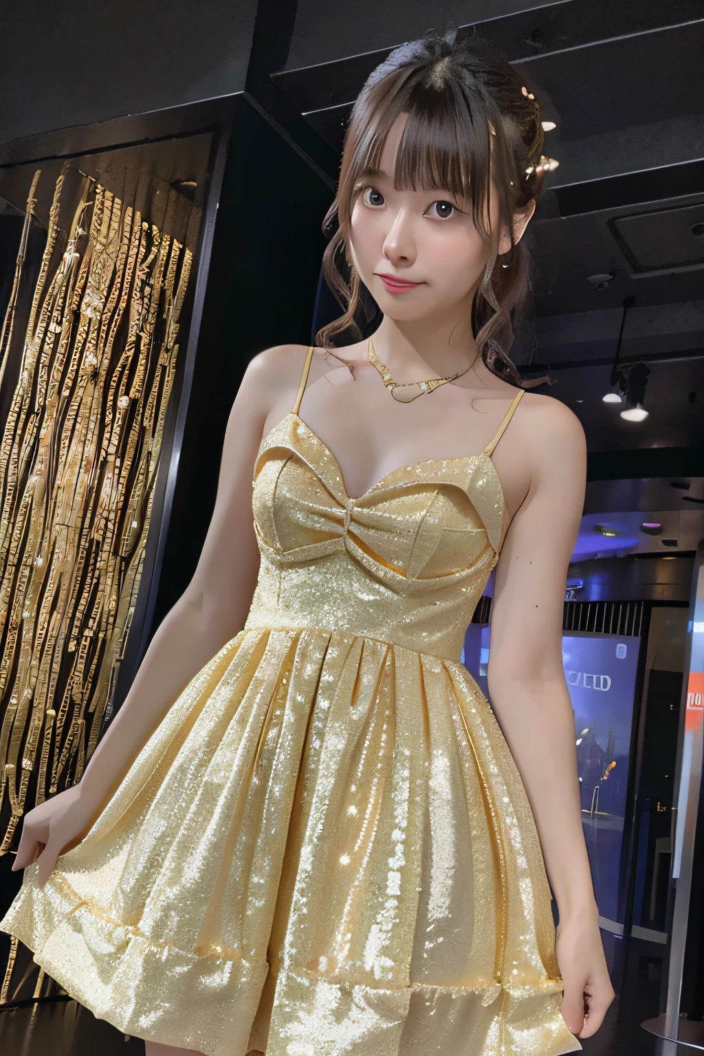 robot, night, golden dress