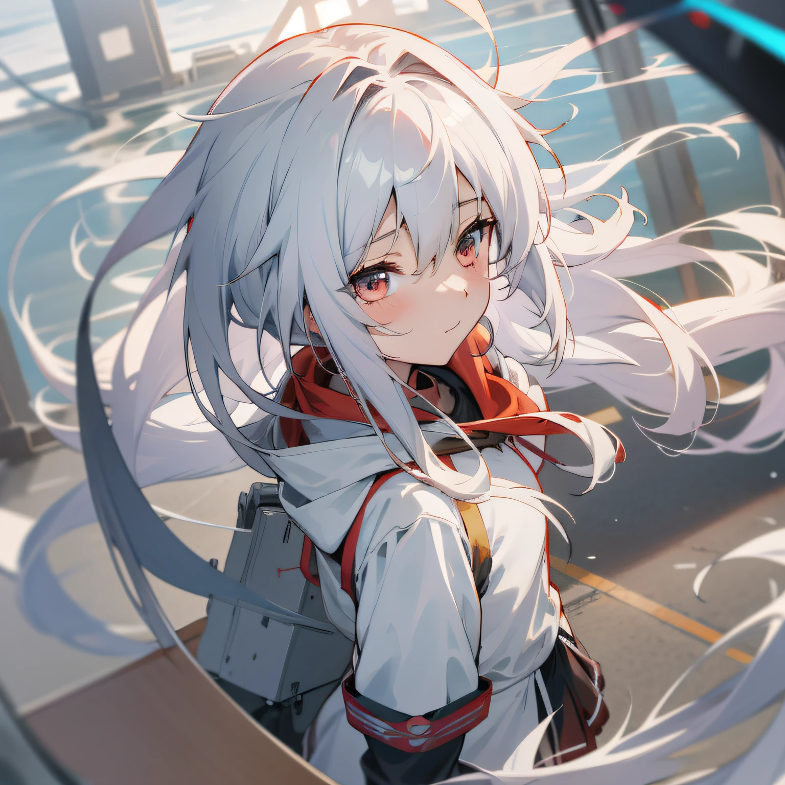 Anime girl with long white hair and red hoodie, Kantai collection style, Best anime 4k konachan wallpaper, white-haired god, anime moe art style, style of anime4 K, Official artwork, Girl with white hair, Kushatt Krenz Key Art Women, high detailed official artwork, Badass anime 8 K, azur lane style, Detailed key anime art