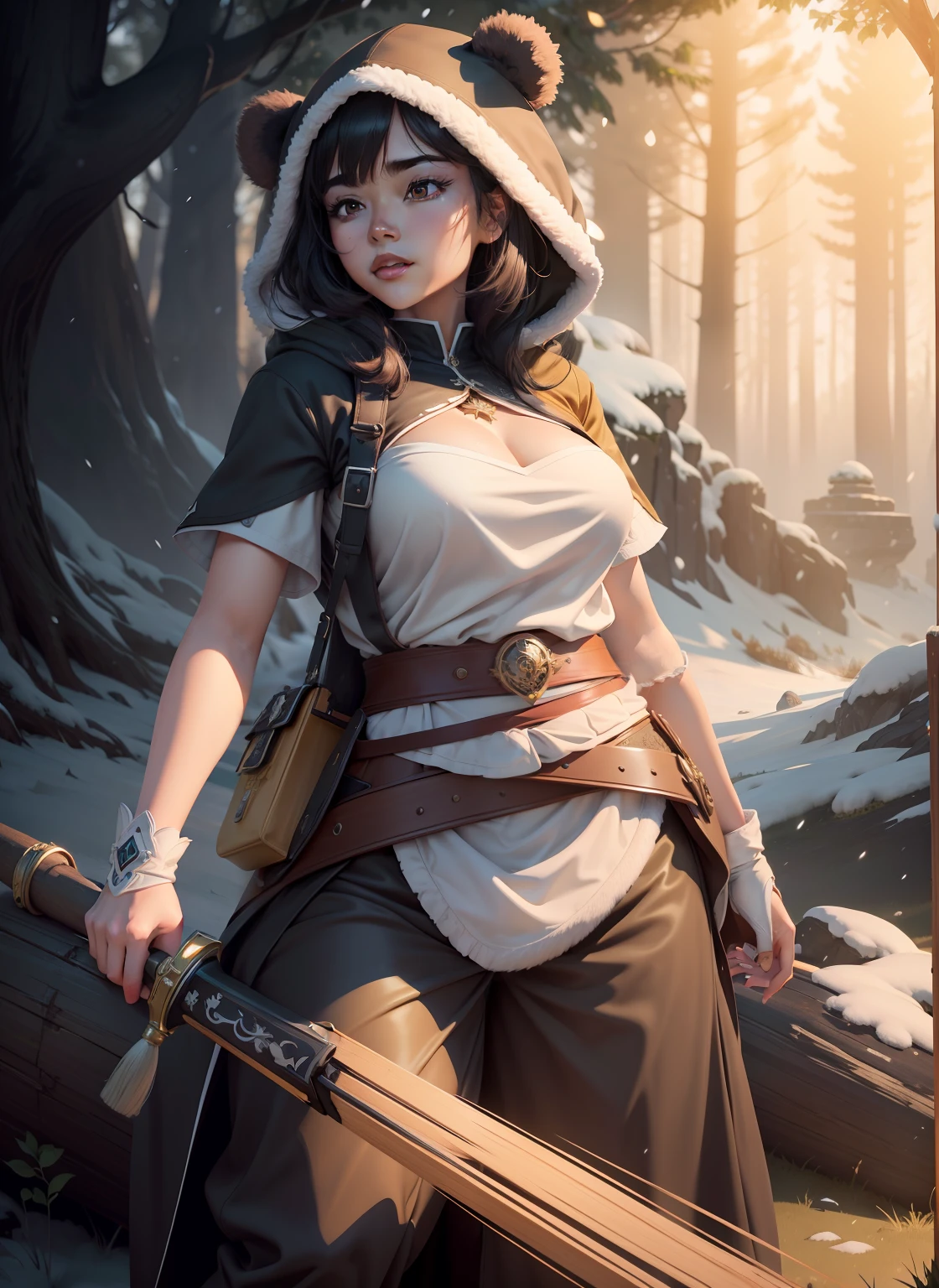 beautiful woman black hair asian eyes, wearing a black and white panda hood holding a gleaming sword Masterpiece, best quality, high quality, highly detailed CG unity 8k wallpaper beautiful landscape oil painting, award winning photography, bokeh, depth of field, HDR, bloom, chromatic aberration, photorealism, highly detailed, trending on artstation, on CGsociety Trending, intricate, high detail, dramatic, midjourney art and masterpiece, best quality, high quality, extremely detailed CG unity 8k wallpaper lush summer landscape with rolling green hills stretching towards the horizon, dotted with pink, yellow wildflowers, and purples, volumetric lighting and masterpiece, best quality, high quality, extremely detailed CG unity 8k wallpapers serene autumn landscape surrounded by trees in shades of golden yellow, fiery red and burnt orange. The crisp air is laced with the sweet aroma of fallen leaves and wood smoke. The ground is covered with a golden foliage that rustles underfoot. In the distance a golden mountain rises, volumetric lighting and a masterpiece, best quality, high quality, extremely detailed CG unity 8k wallpaper breathtaking winter landscape covered in a golden mantle creating a glittering A world of glowing white and gold. Tall evergreen trees are tall and proud, their branches are crushed by heavy snow, volumetric lighting and masterpiece, best quality, high quality, extremely detailed CG unity 8k wallpaper a vibrant spring landscape full of new life and colors. Rolling hills covered in a green carpet, dotted with delicate wildflowers in shades of pink, purple and yellow, stereoscopic lighting --auto