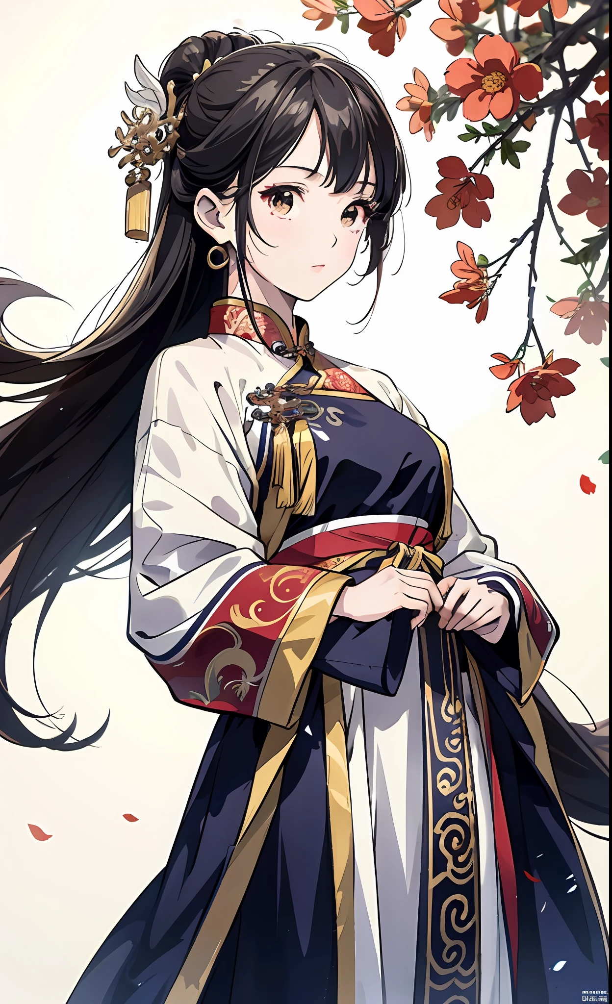 A girl, ancient Chinese costume, whole body, sunshine, clear face, clean white background, masterpiece, super detail, epic composition, ultra HD, high quality, extremely detailed, official art, uniform 8k wallpaper, super detail, 32k