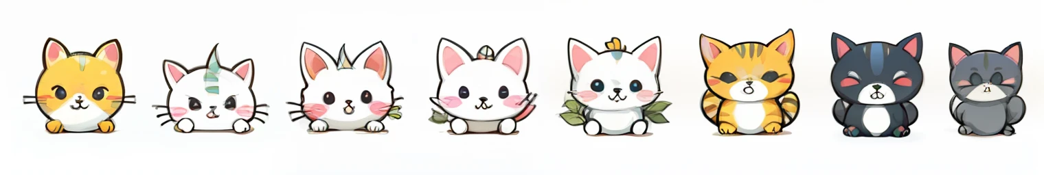 Stickers, cute all kinds of cats, simple background, overlook, overlook