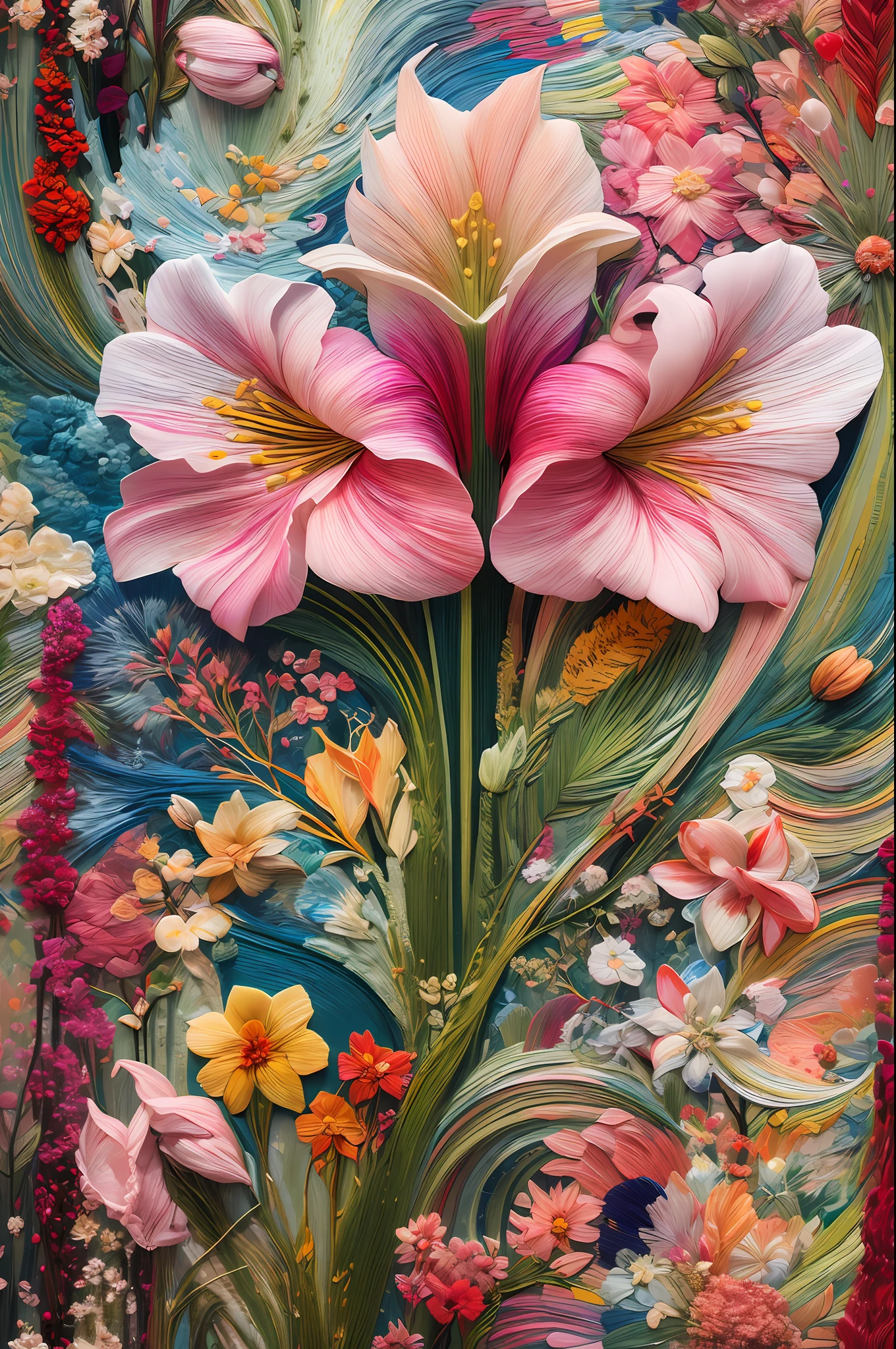Best quality, masterpiece, ultra high res, (photo realistic:1.4), surrealism, dream-like,
Amaryllis blossom, ((abstract art)),
Embroidery,