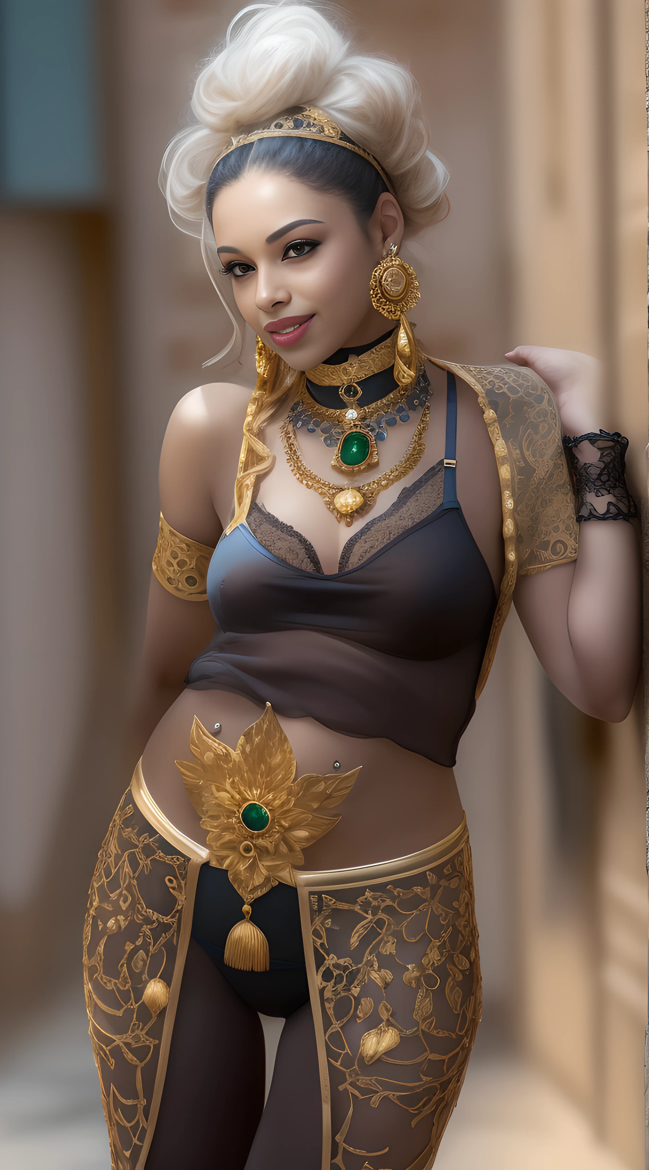 ((highest quality,8k,tmasterpiece:1.3)),((photograph of-realistic)),((Complicated details)),((choker necklace)),((耳Nipple Ring)),((look at a camera))),(A refreshing smile),(with short black hair),(Erotic lingerie),(Large breasts),(Very happy look),(a beautiful woman),(Golden earrings),(full bodyesbian)
