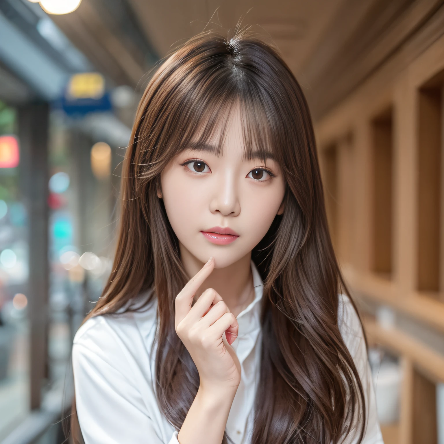 Alafed asian woman with long brown hair and white shirt, Portrait of female Korean idol, Larisa Manobal, Beautiful young Korean woman, Young adorable Korean face, Gorgeous young Korean woman, beautiful Korean women, Shot with Canon EOA 6 D Mark II, taken with canon eos 5 d mark iv, taken with canon 5d mk4, Cute Korean Actress