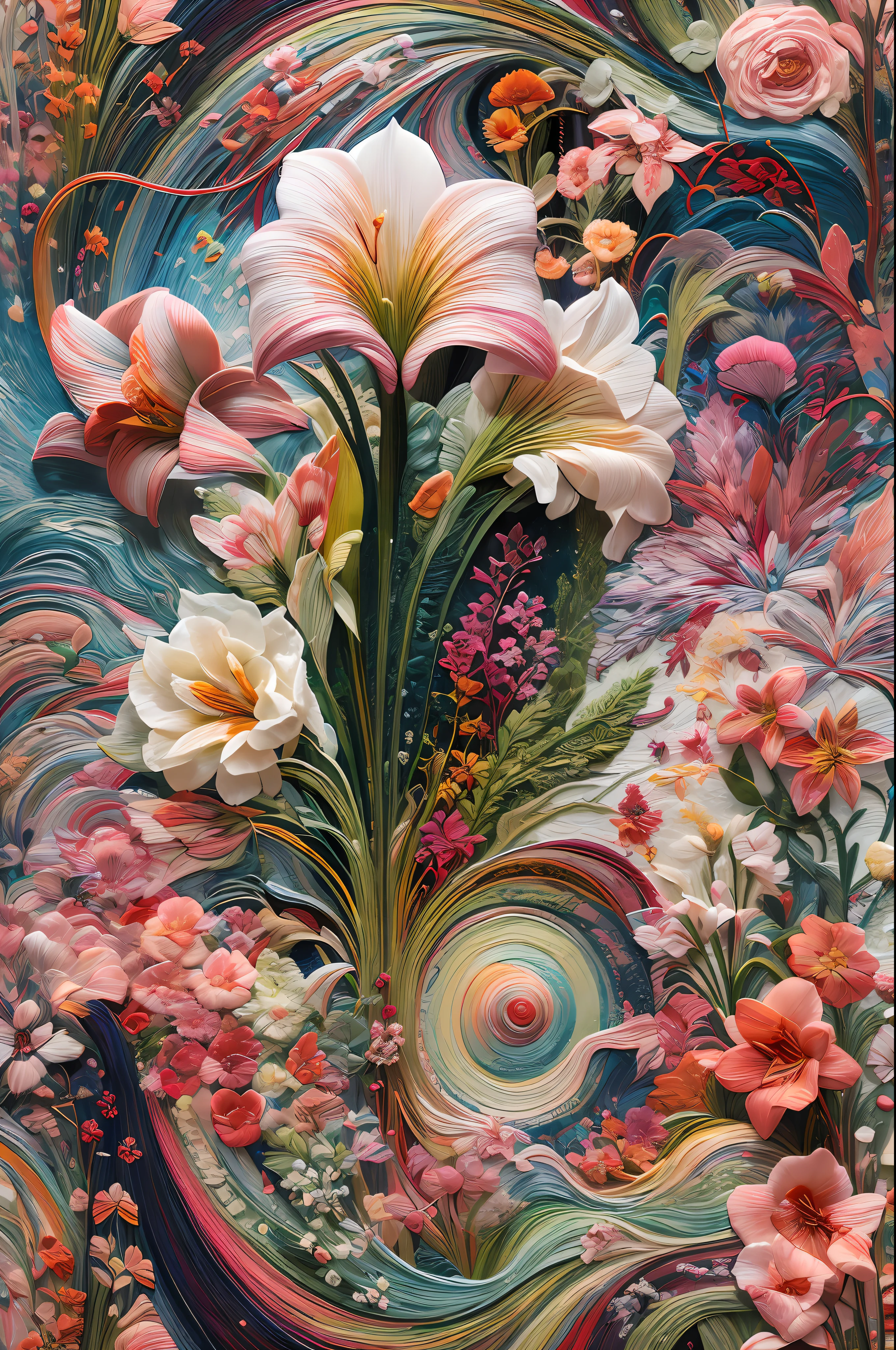 Best quality, masterpiece, ultra high res, (photo realistic:1.4), surrealism, dream-like,
Amaryllis blossom, ((abstract art)),
Embroidery,