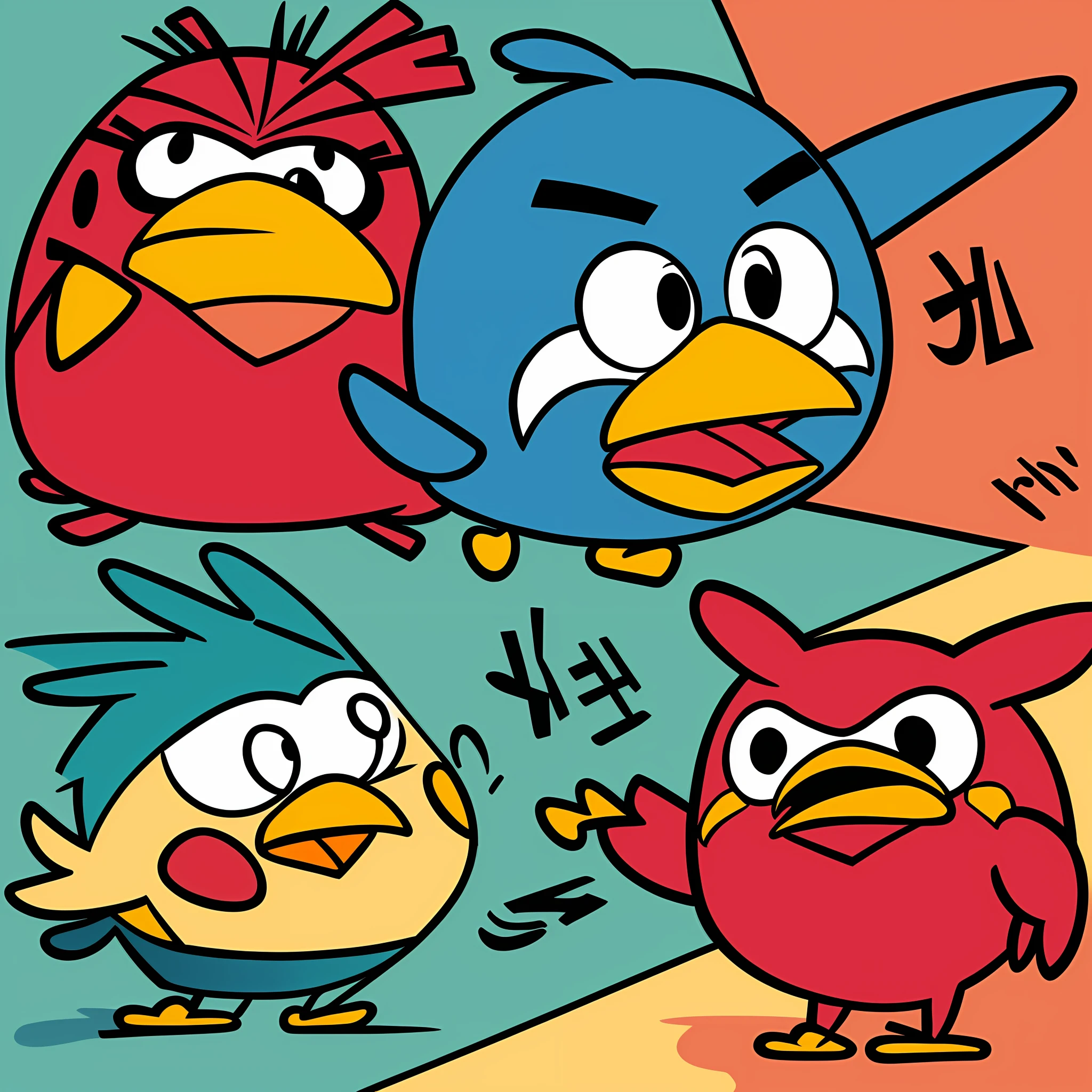 An angry bird，graffiti in the style of Keith Haring, Bold lines, solidcolor, Simple details, illustration, Maximalism