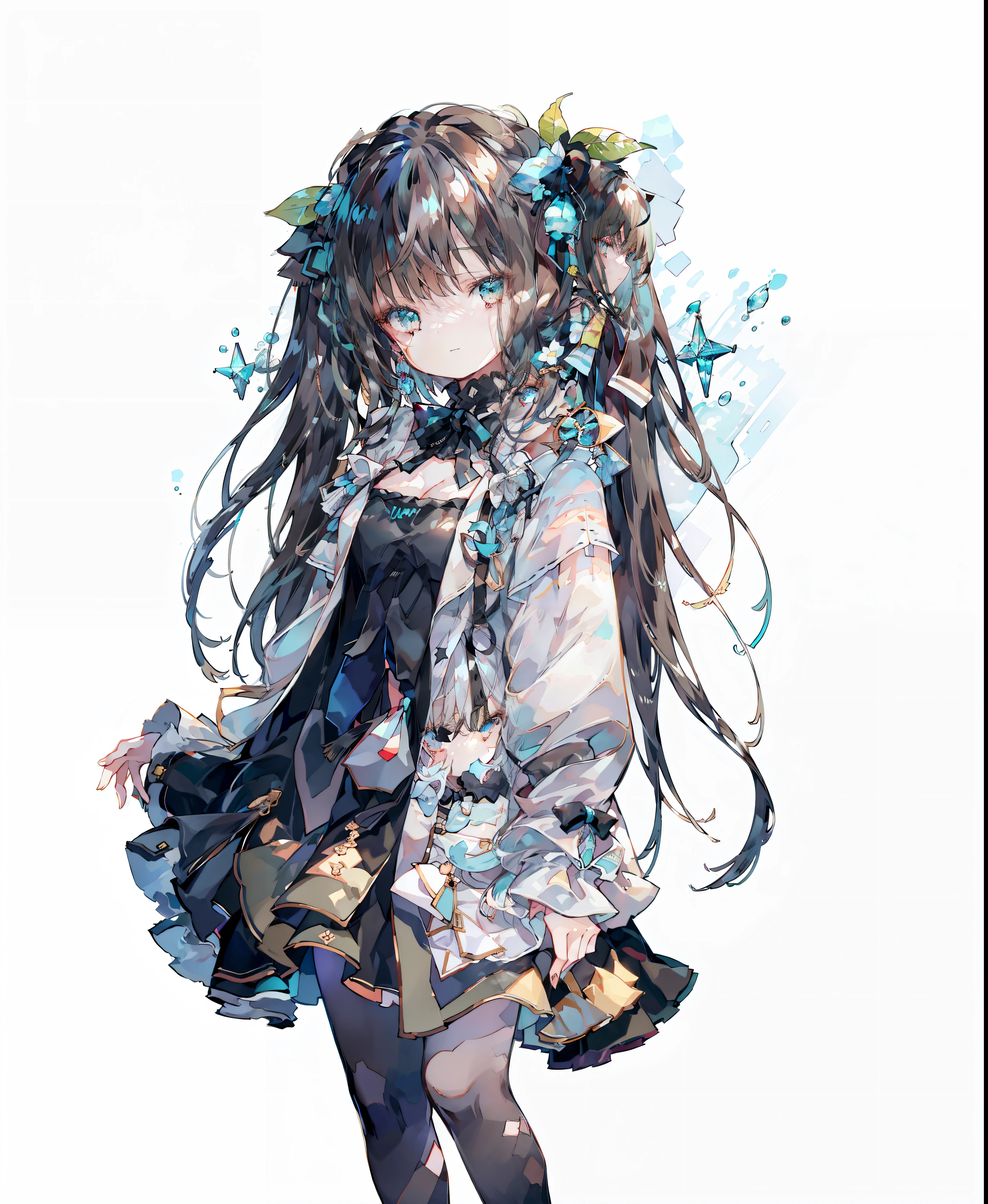 {{{{masterpiece}}}},{{best quality}},{{official art}},{{extremely detailed cg unity 8k wallpaper}},{{{artbook}}},1girl,black hair,blue eyes,twintails,black dress,tachi-e,{{{{full body}}}},cleavage,{{High heel}},white background,solo,small chest,{{standing}},serious,blue and black,bright pupils,cute face,just a girl