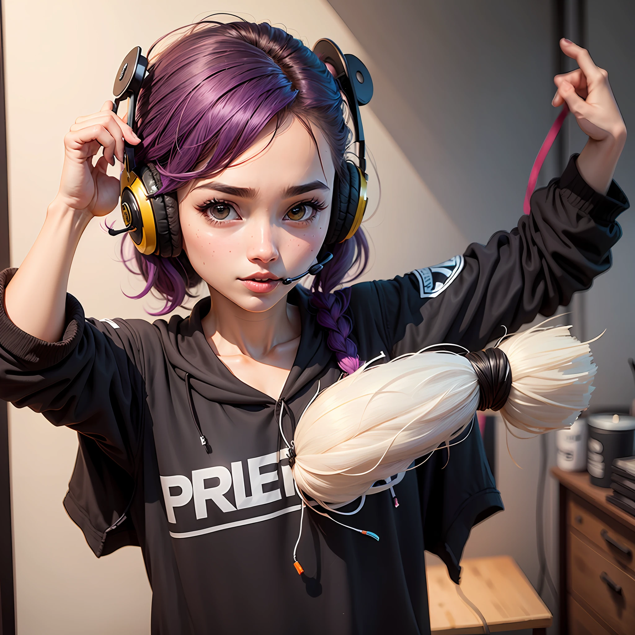 streamer, cabelos longos, cabelo castanho, headset rosa, cabelo preto, pele branca, hd, melhor imagem, imagem realista, streamer twitch, mulher