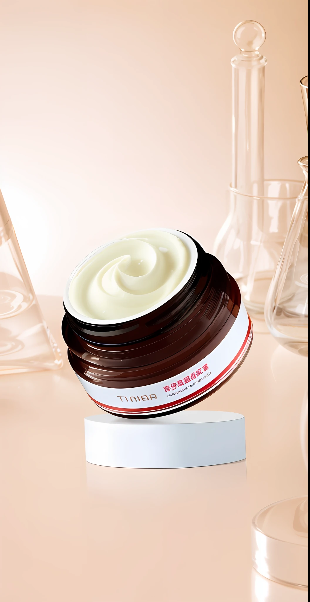 There is a jar of cream on the table,There is a glass vase on it, professional product shot, textured base ; product image, high quality topical render, Product photo, close-up product photo, dramatic product shot, Tudor, professional product photo, beauty shot, crisp smooth lines, author:Yao Tingmei, Skincare, tian zi, everlasting, product image, Product photography