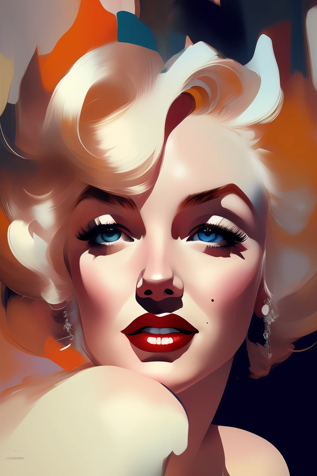 close up photo of Marilyn Monroe, off shoulder, in the style of adrian ghenie, esao andrews, jenny saville, edward hopper, surrealism, dark art by james jean, takato yamamoto, inkpunk minimalism, A beautiful woman in a pose, in spring, artbook, game_cg, Japanese, Plump,Portrait of a stunningly beautiful,   fashion editorial, studio photography, magazine photography, pointed nose, blurry background