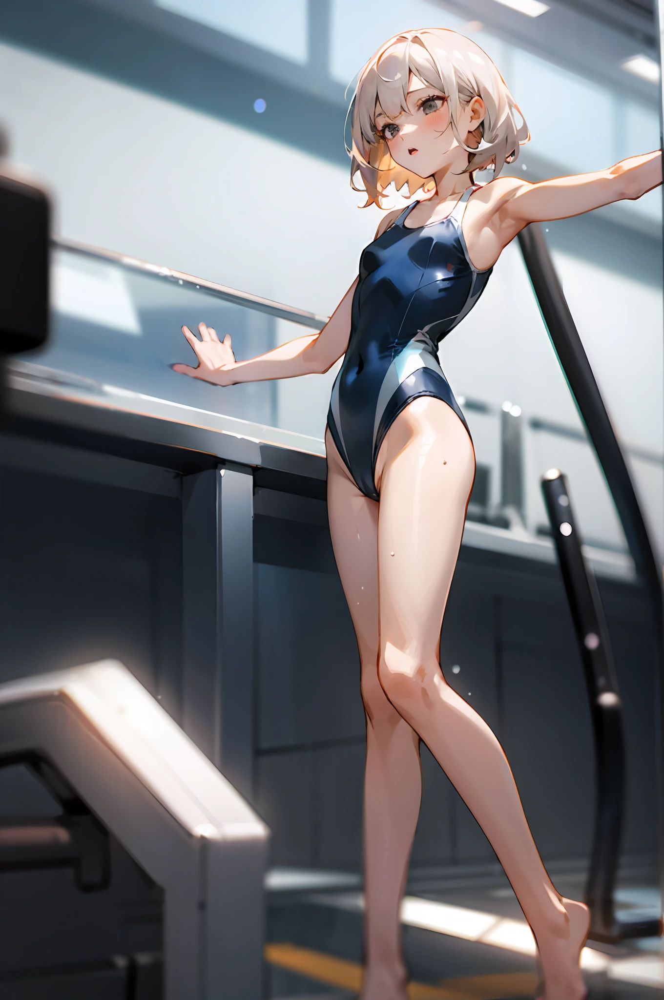 1girll,white transparent one-piece swimsuit,masturbated,frontage,opening legs