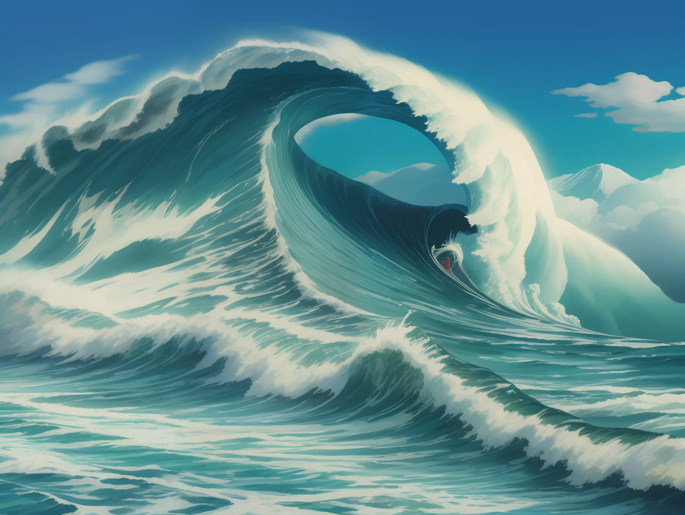 The endless sea，The sea raises huge waves as high as mountains，Bad weather，Atmosphere of despair