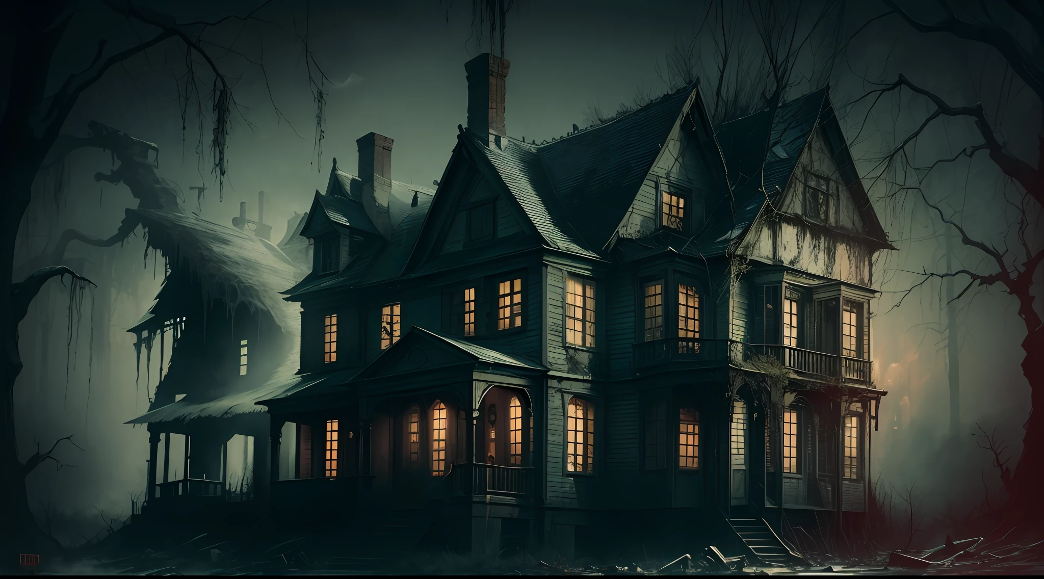4K,High quality,true to life,Contrast,Masterpiece,Horror,Frightened,Horror,Gloomy visuals,House of Horrors