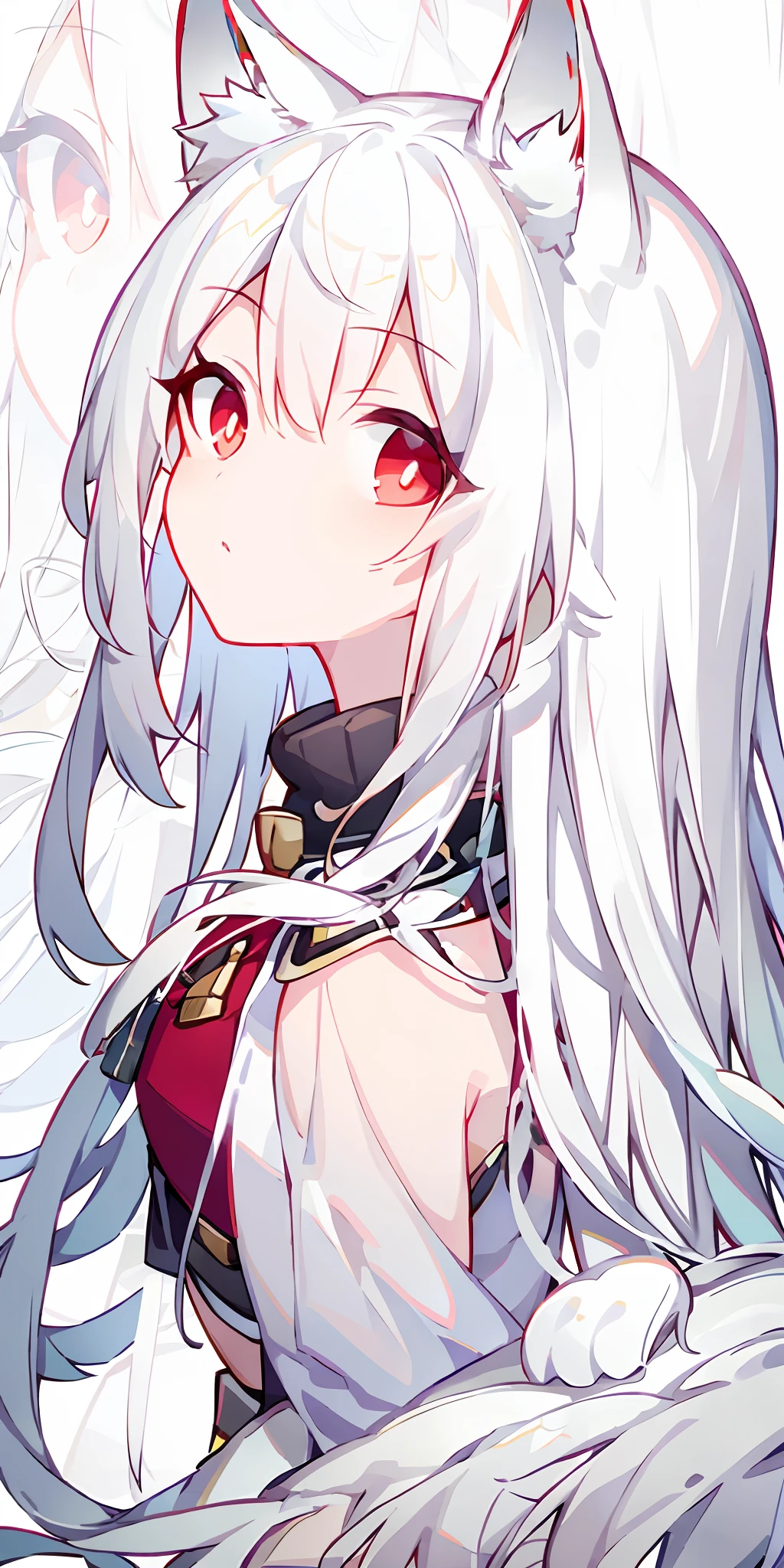 whaite hair,White cat ears,red pupils,