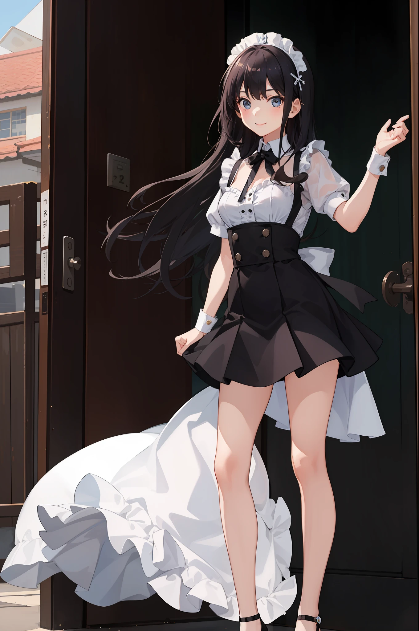 1girl in、A smile、A delightful、skirt by the、(small tits)Chilarism、doress、pinafore,,,,,,、Maids,,,,,,,,、hair adornments、movement、