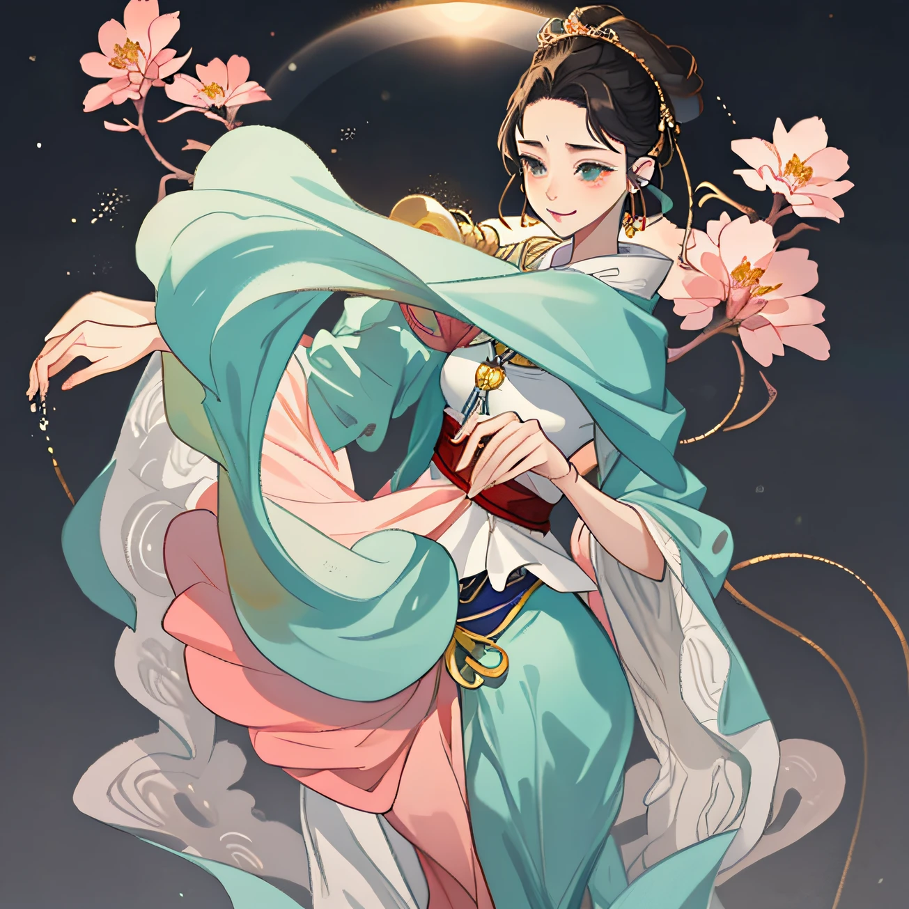 snow, Plum blossoms, plum branches background, red plum petals, Bun head, happy,smile, cute, lively, fur shawl, 1girl,solo, portrait of a girl --auto