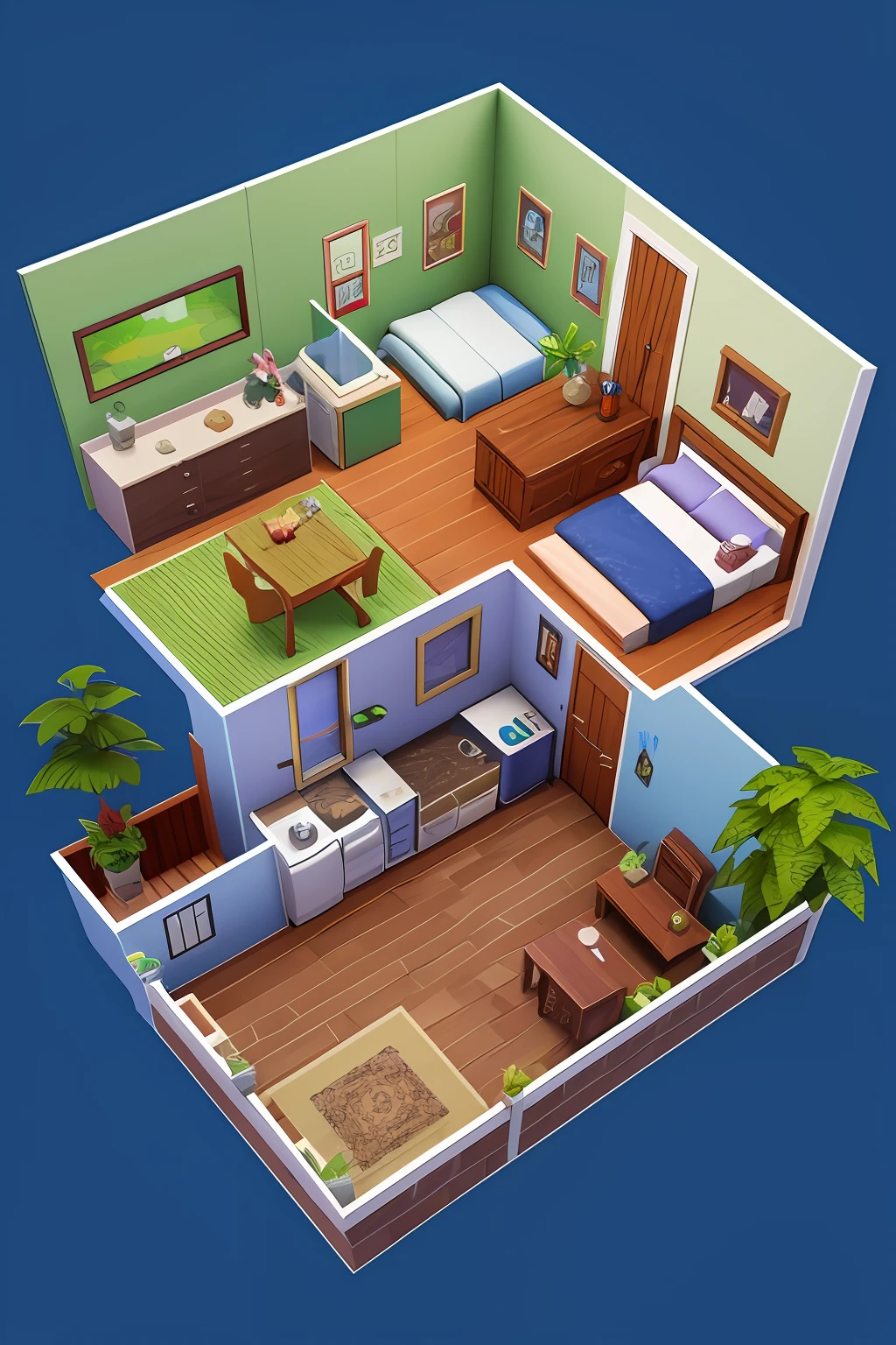 Isometric view of a photo studio like the sims, simlish, 3d model, cottagecore, sim, cozy, blueprint, game concept