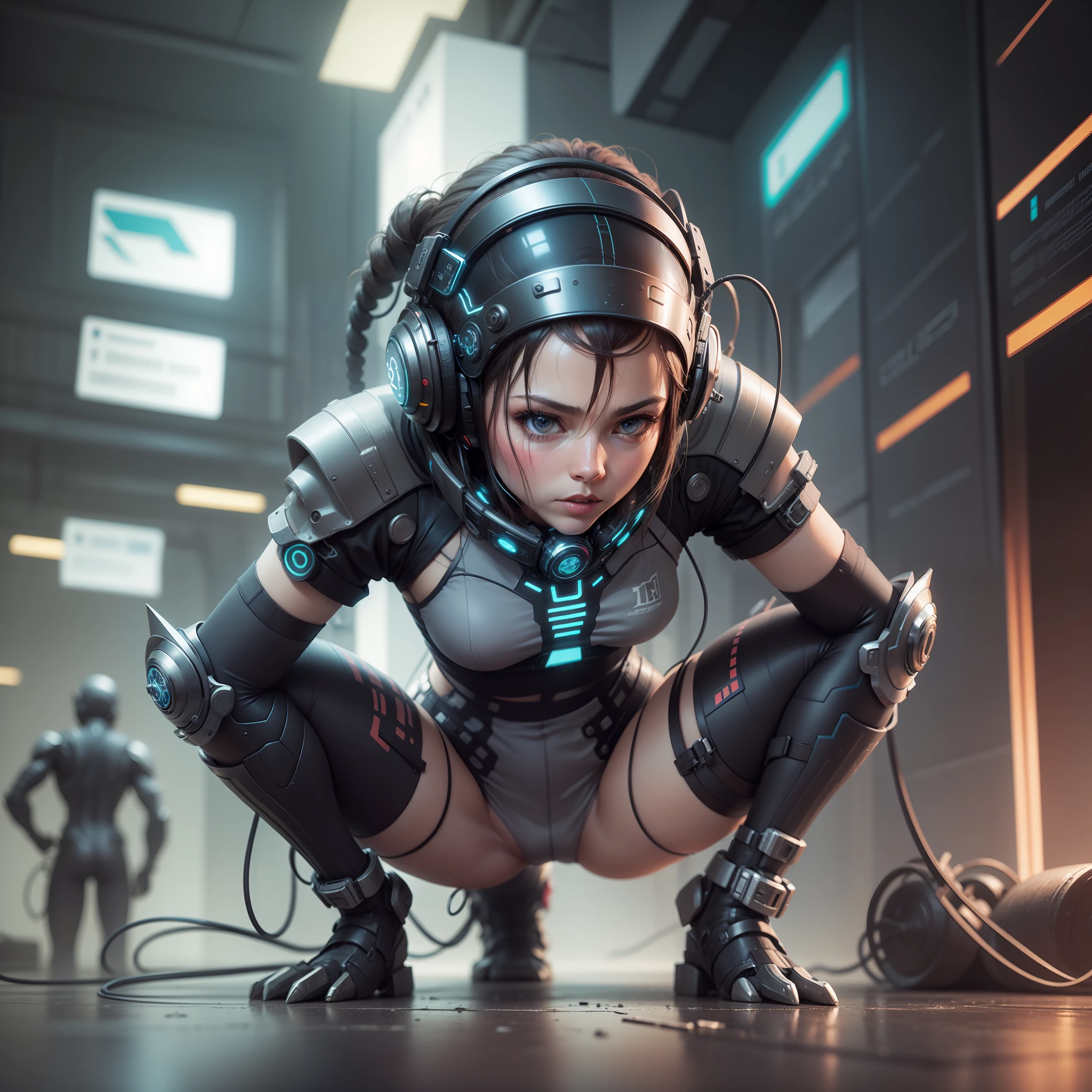 nakeness,femele,crawling,cyber punk perssonage,realisticlying