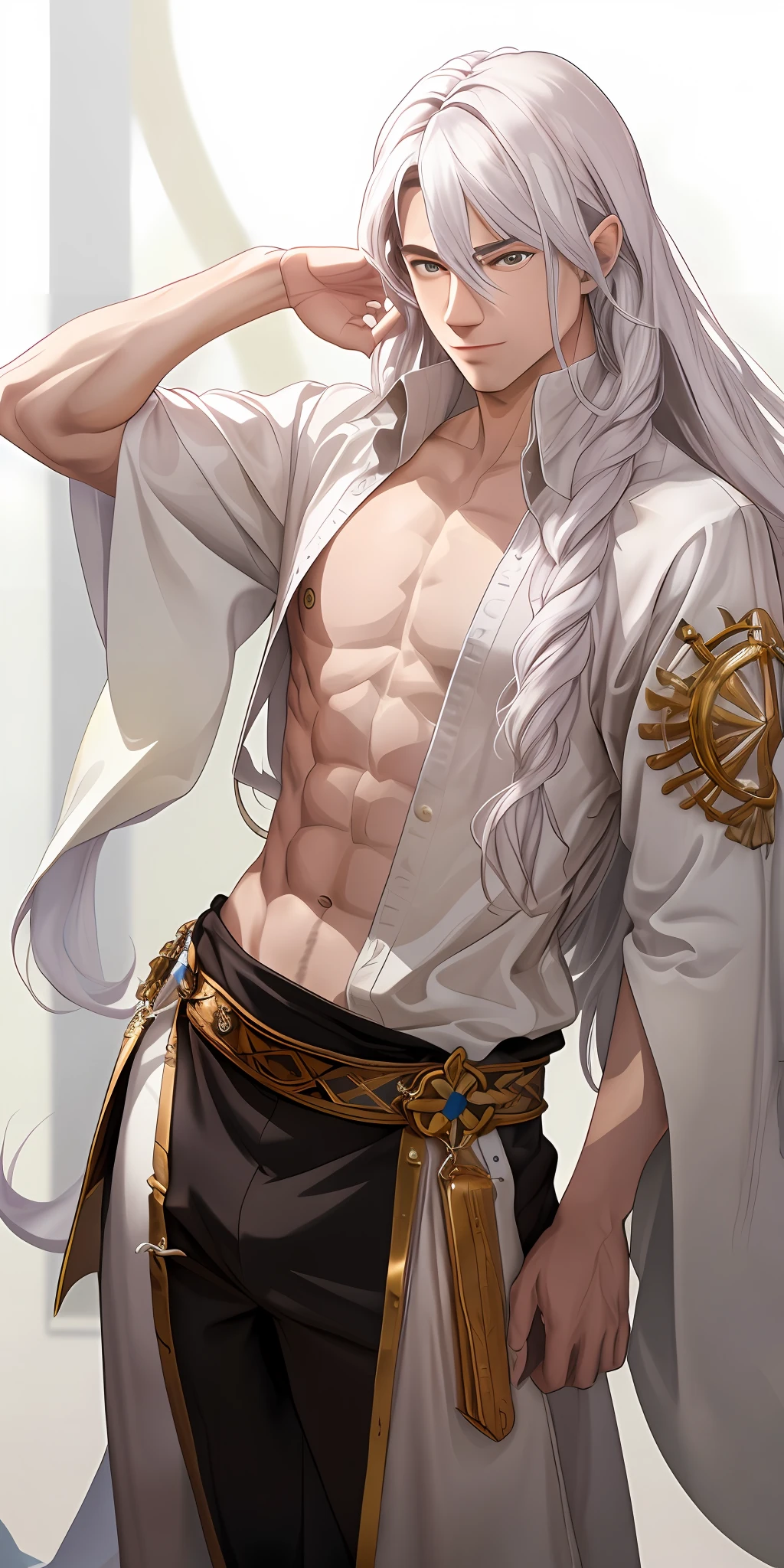 Personagem, homem, 29 anos, pele dourada, corpo medio, roupas de cobrir todo corpo, olhos azuis,