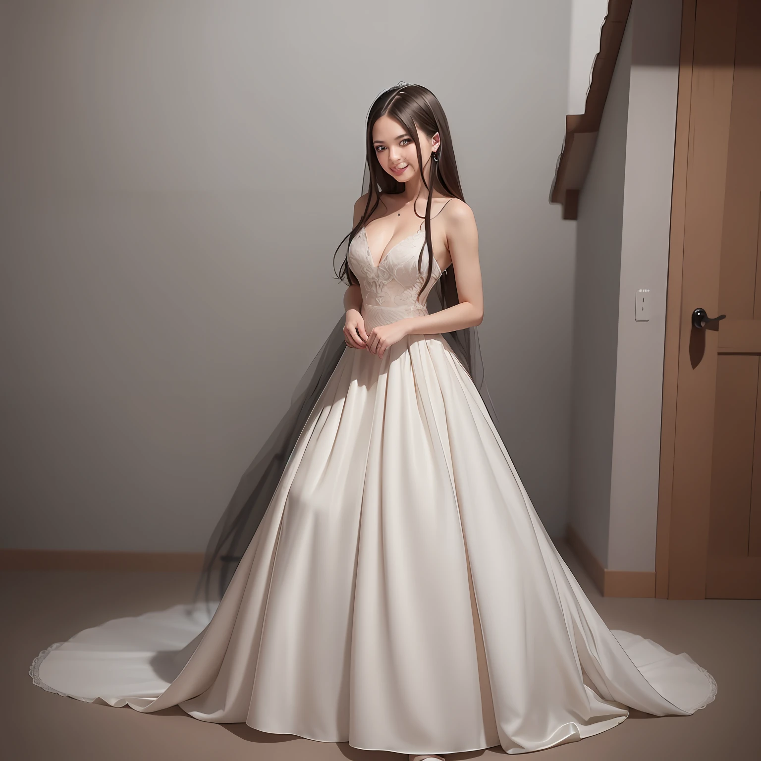 Wedding dress with long hair