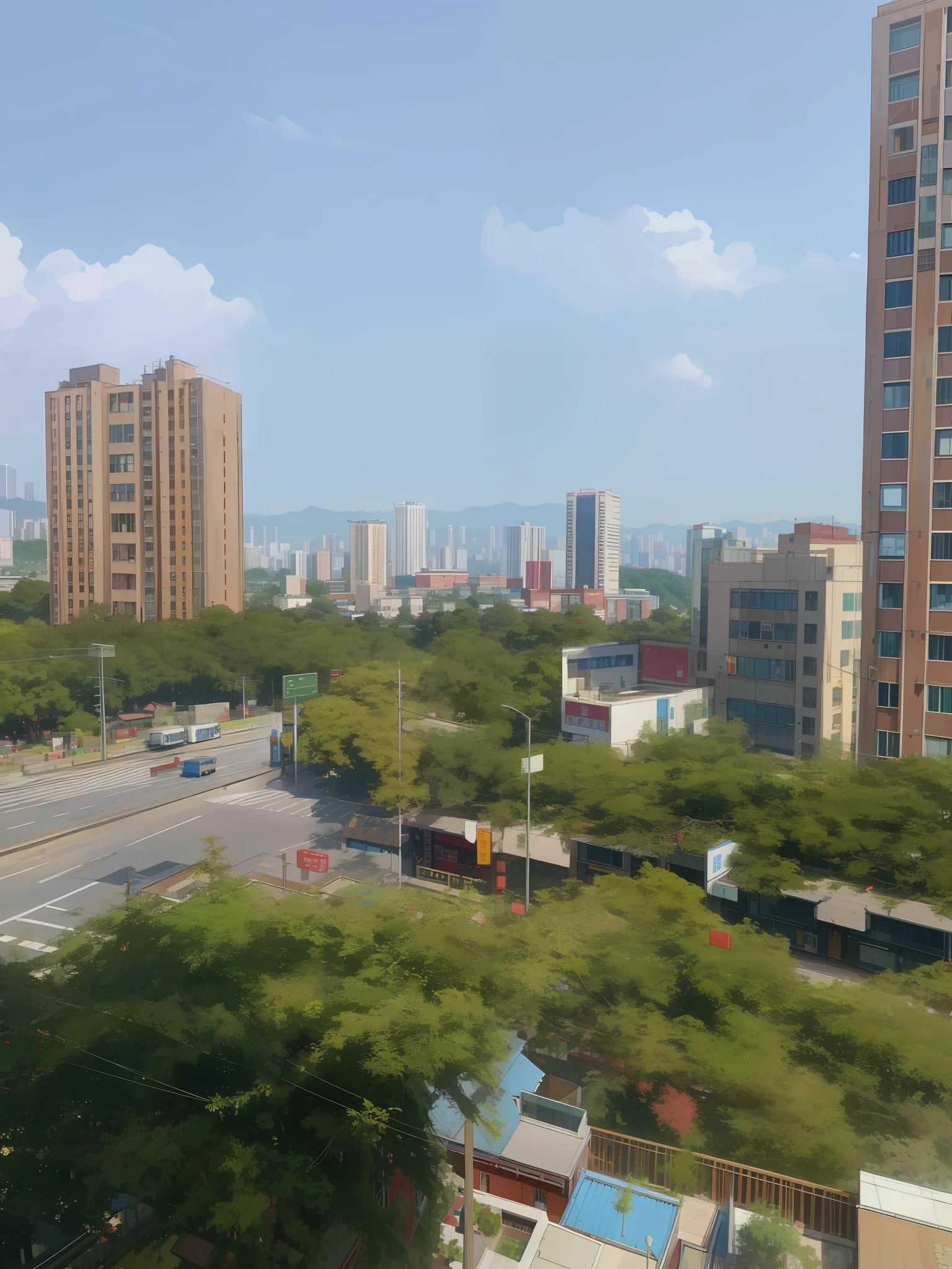 there is a view of a city from a high rise building, the neat and dense buildings, street top view, the city is full of green plants, View from the window of the metropolis, 8 k''. filling of the view, view from high, baotou china, urban view in the distance, City view, shot from 5 0 feet distance, View from the window