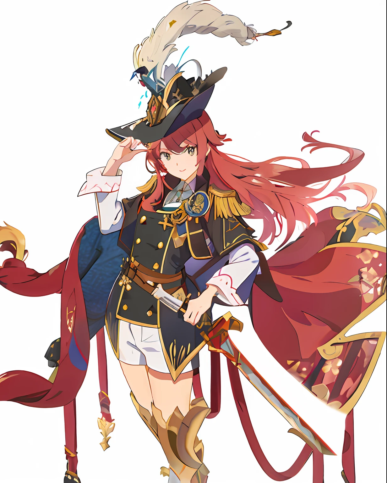 Anime girl in military uniform riding a sword on horseback, full portrait of magical knight, Marin Kitagawa fanart, official character art, full portrait of elementalist, Ayaka Genshin impact, marisa kirisame, Keqing from Genshin Impact, Aromatic, Main character, fullbody rpg portrait, cushart krentz, Genshin impact's character