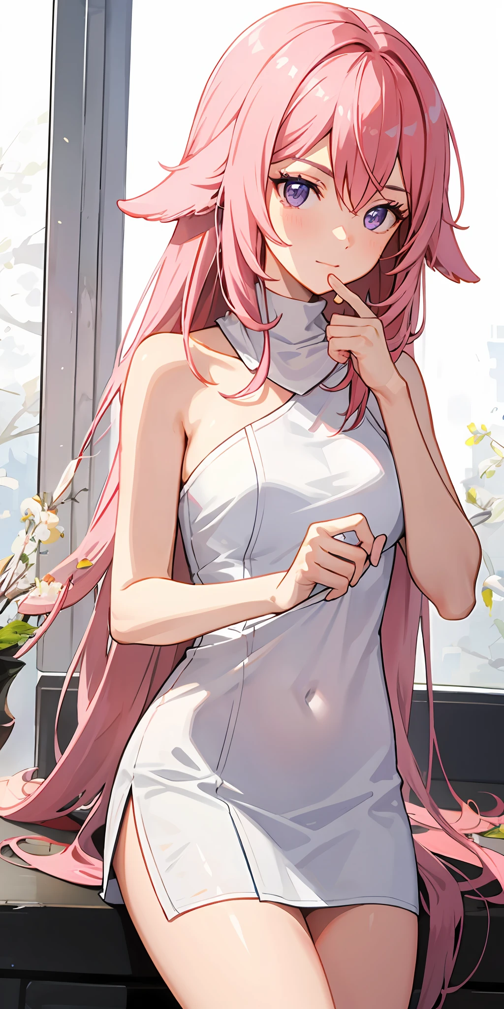 Kizi,A pink-haired,purpleeyes,sportrait,photorealestic,Towels,Side lighting,Wallpapers,16k
