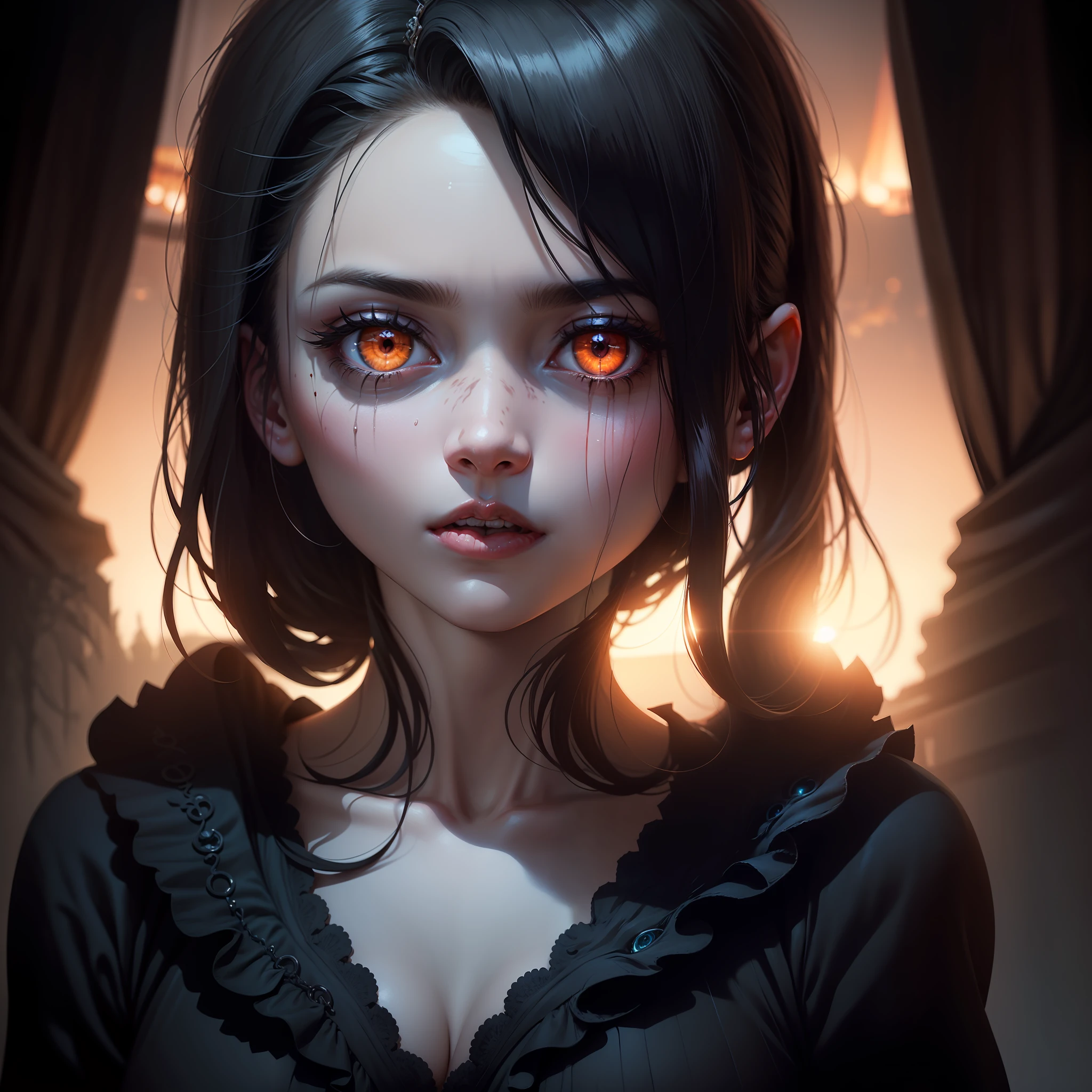 In a dark and oppressive atmosphere,A maiden was born in the Cthulhu style,Under her face was the body of an evil god。The atmosphere of terror pervaded the gloomy and twisted night,The picture is clear,detail-rich,Showcases a high-quality anime style。