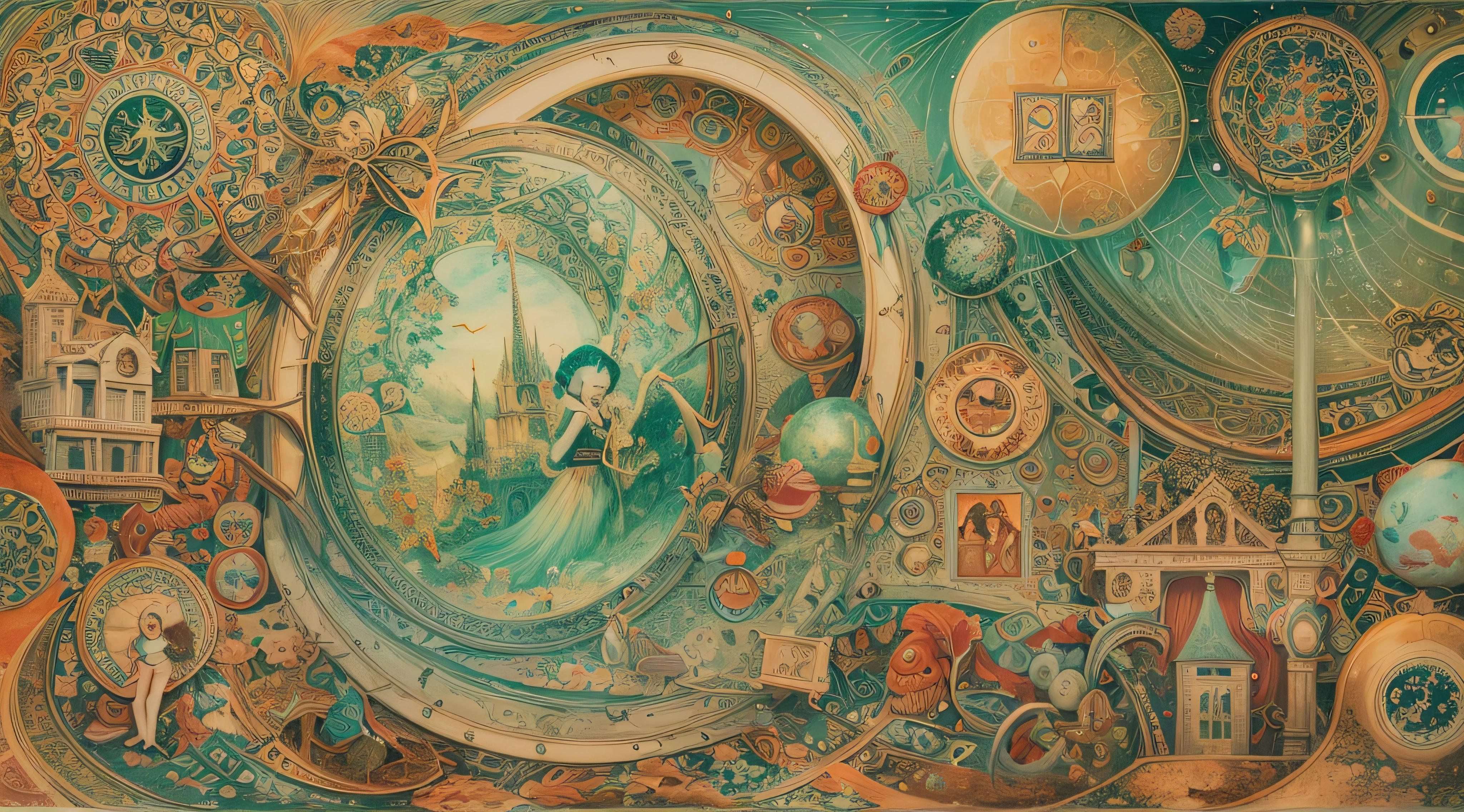 "The Doll's Destiny" - a painting depicting a glass doll traveling through surreal worlds, full of symbols and signs that reveal her final destination.