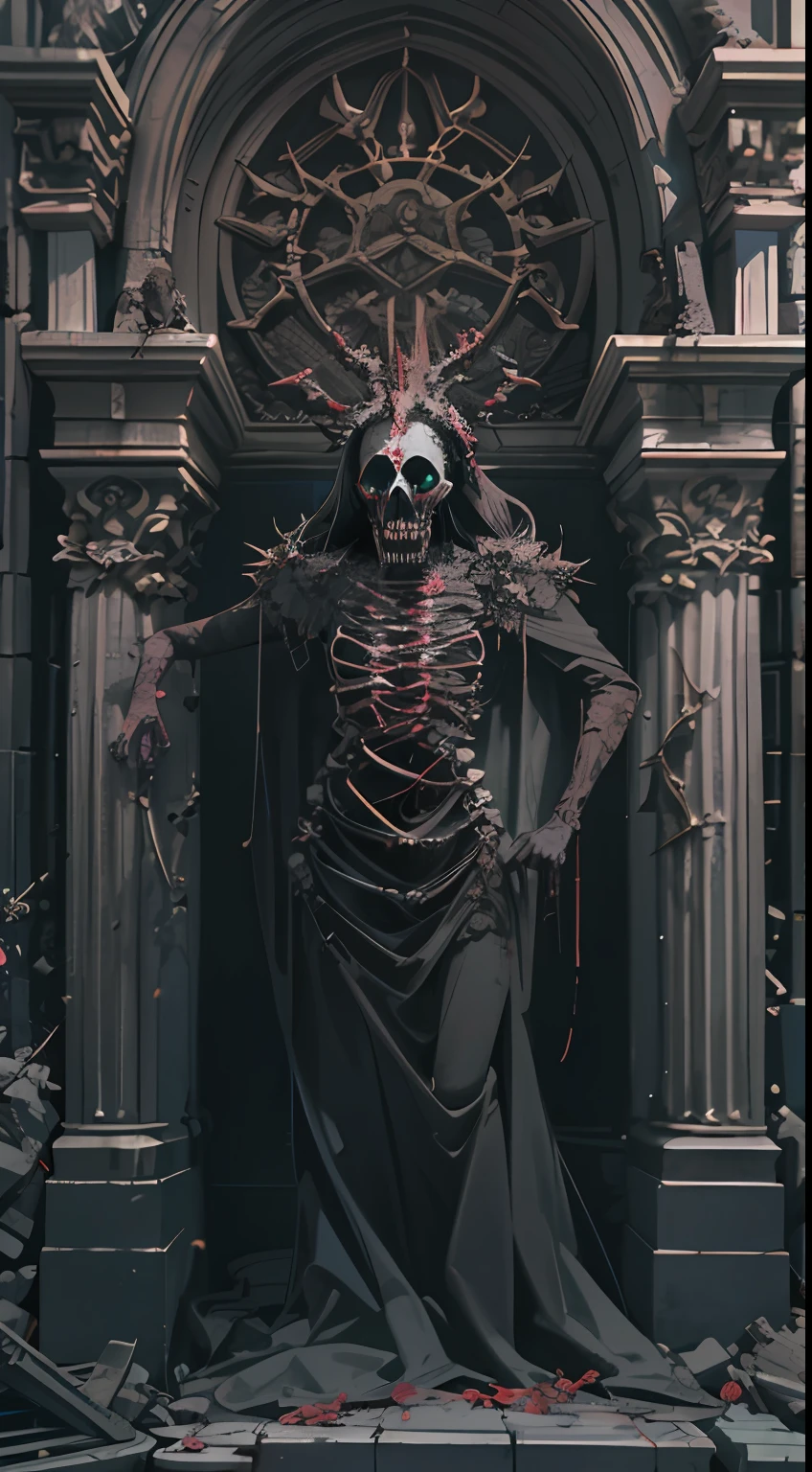 surrounded by butchered death, ancient, gothic, beautiful, hd, terrifying, intricate, highly detailed, artstation, detailed ink illustration, octane render, 32k, 3d cinematic, detailed horror in a hellish background, --h 380 --q 99 --testp