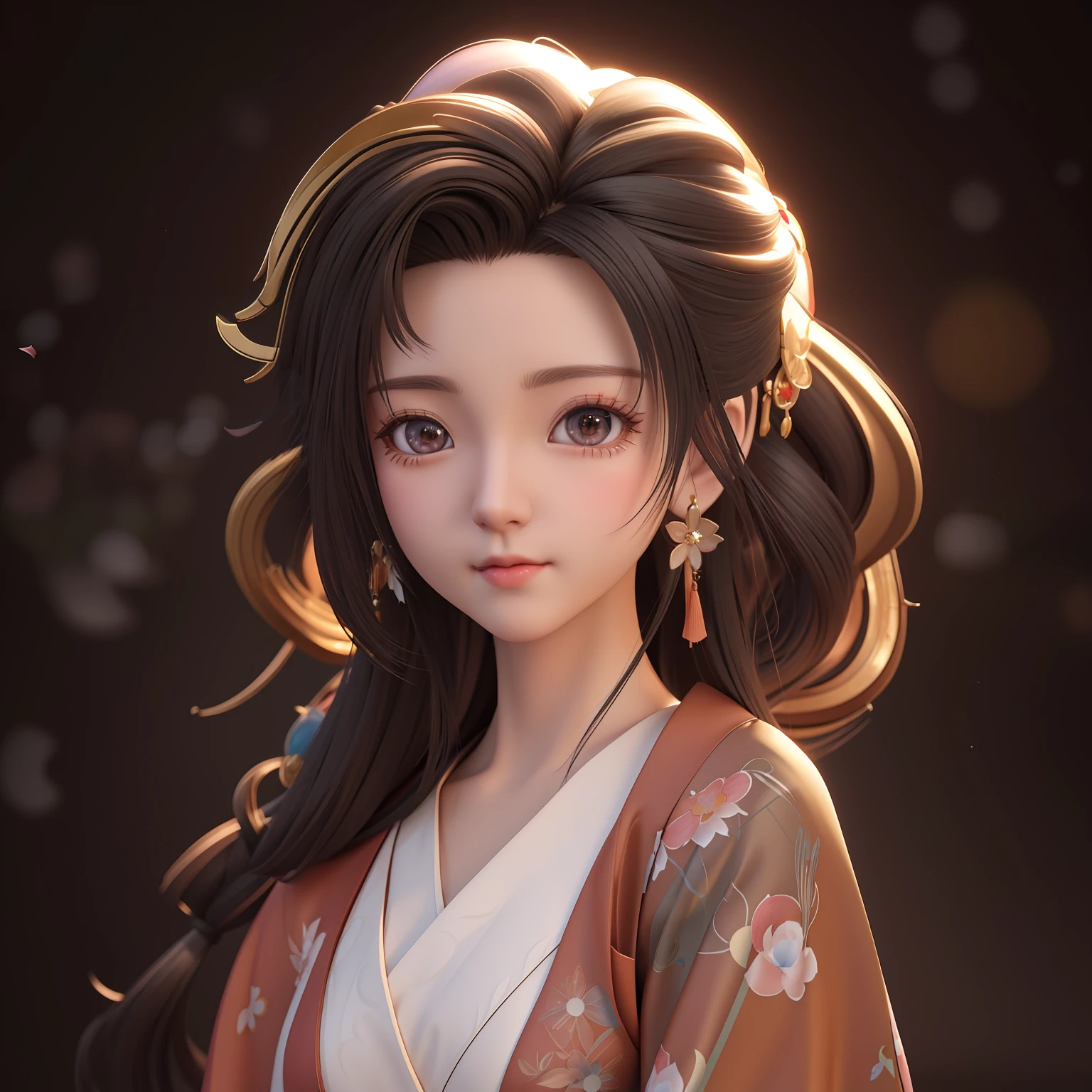a close up of a woman with long hair wearing a kimono, Realistic anime 3 D style, anime styled 3d, Beautiful character painting, render of a cute 3d anime girl, trending on cgstation, Guviz-style artwork, Cute detailed digital art, Stylized anime, photorealistic anime girl rendering, 3 d anime realistic, Rendu portrait 8k