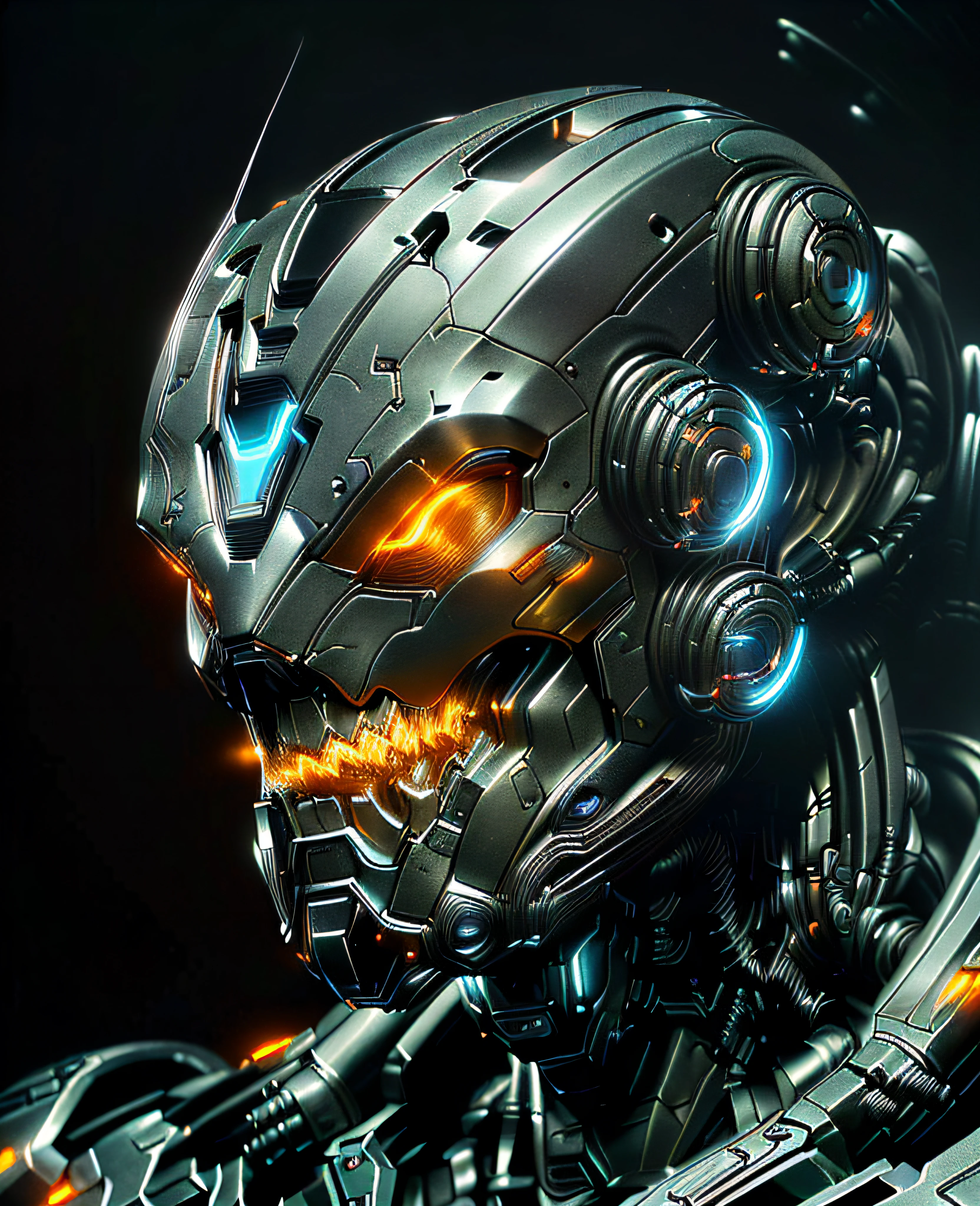 Ultron from Marvel comics, 1mecha, best quality, biomechanical,  complex robot, hyper realistic, (hyper detailed:1.25), intricate, (insane fine details:1.1), Extremely sharp lines, scifi aesthetic, a masterpiece, art by mooncryptowow, featured on zbrush central