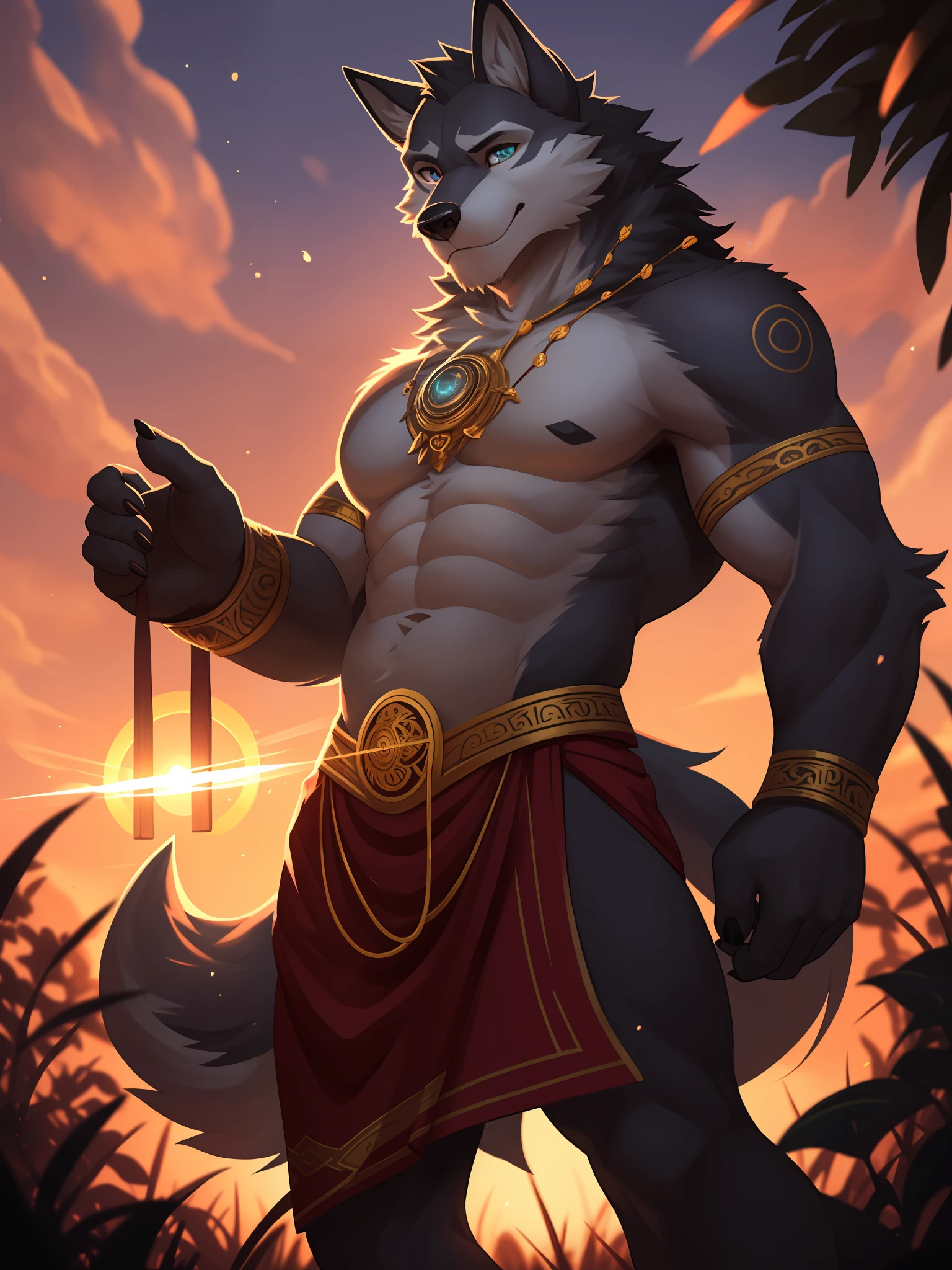 male wolf monk in the garden,dreamy background,lotus position,put one's palms together,The Sanskrit golden wheel behind it,Flying golden Sanskrit,kindness, divinity,divine light,holy light,boundless light,magnificent sunset background,octane render,gorgeous features,beautifully detailed eyes,intricate fur,detailed face,perfect skin texture,extreme details,full body view,cinematic lighting,professional lighting,centered, looking at camera,8k,shot with Hasselblad X1D-50, maximum focus, depth of field, perfect lighting, light particles,(best quality),(masterpiece),(ultra detailed),sharp focus,light particles