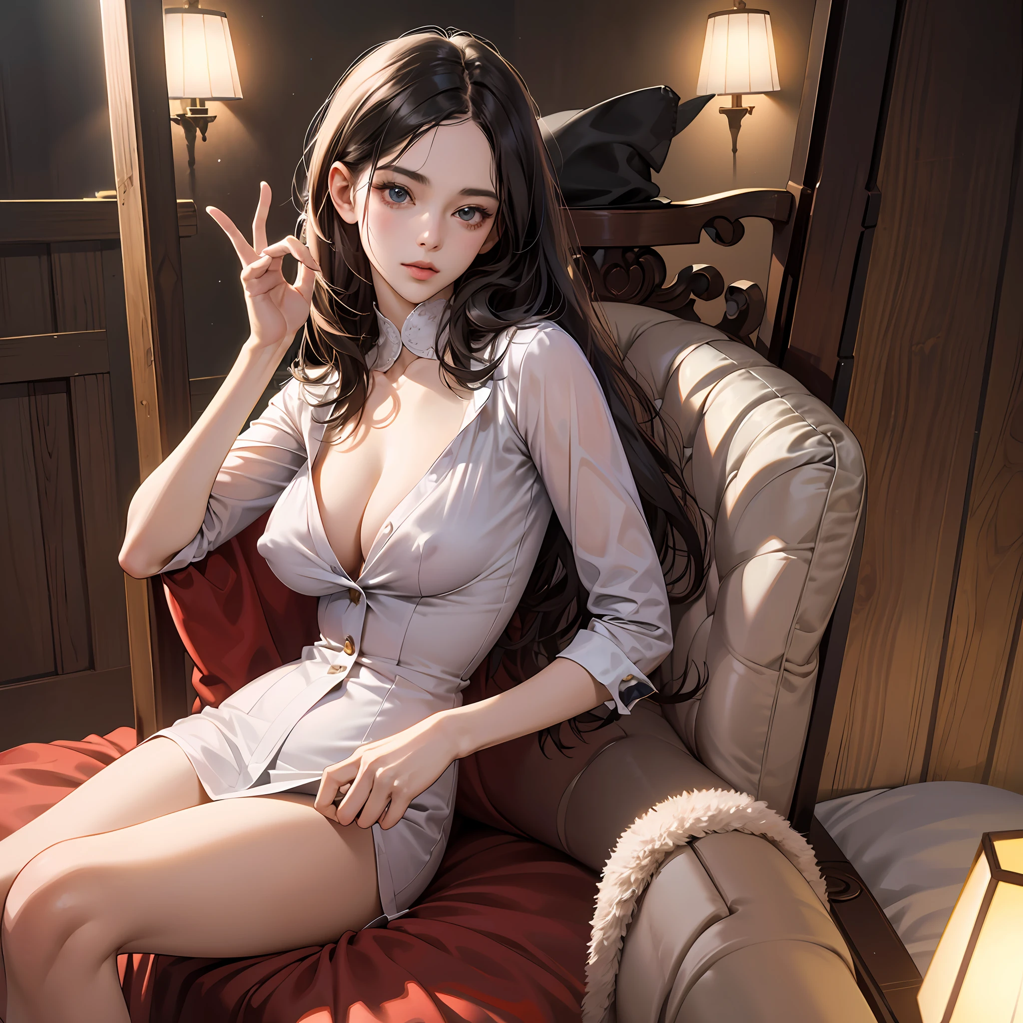 ulzang-6500-v1.1,(RAW photo:1.2), (Photorealistic:1.4),Beautiful Meticulous Girl, very detailed eyes and faces, Beautiful detailed eyes, absurderes, unbelievable Ridiculous, hugefilesize, ultra - detailed, A high resolution, The is very detailed，best qualtiy，tmasterpiece，kemomimi，，illustratio，The is very detailed，CG，unified，8k 壁纸，Amazing Cleavage，finely detailled，tmasterpiece，best qualtiy，The is very detailed的 CG unified 8k 壁纸，light in face，cinmatic lighting, 1girll, ,pantyless，dynamicposes，，No underwear，There are your hands on your chest