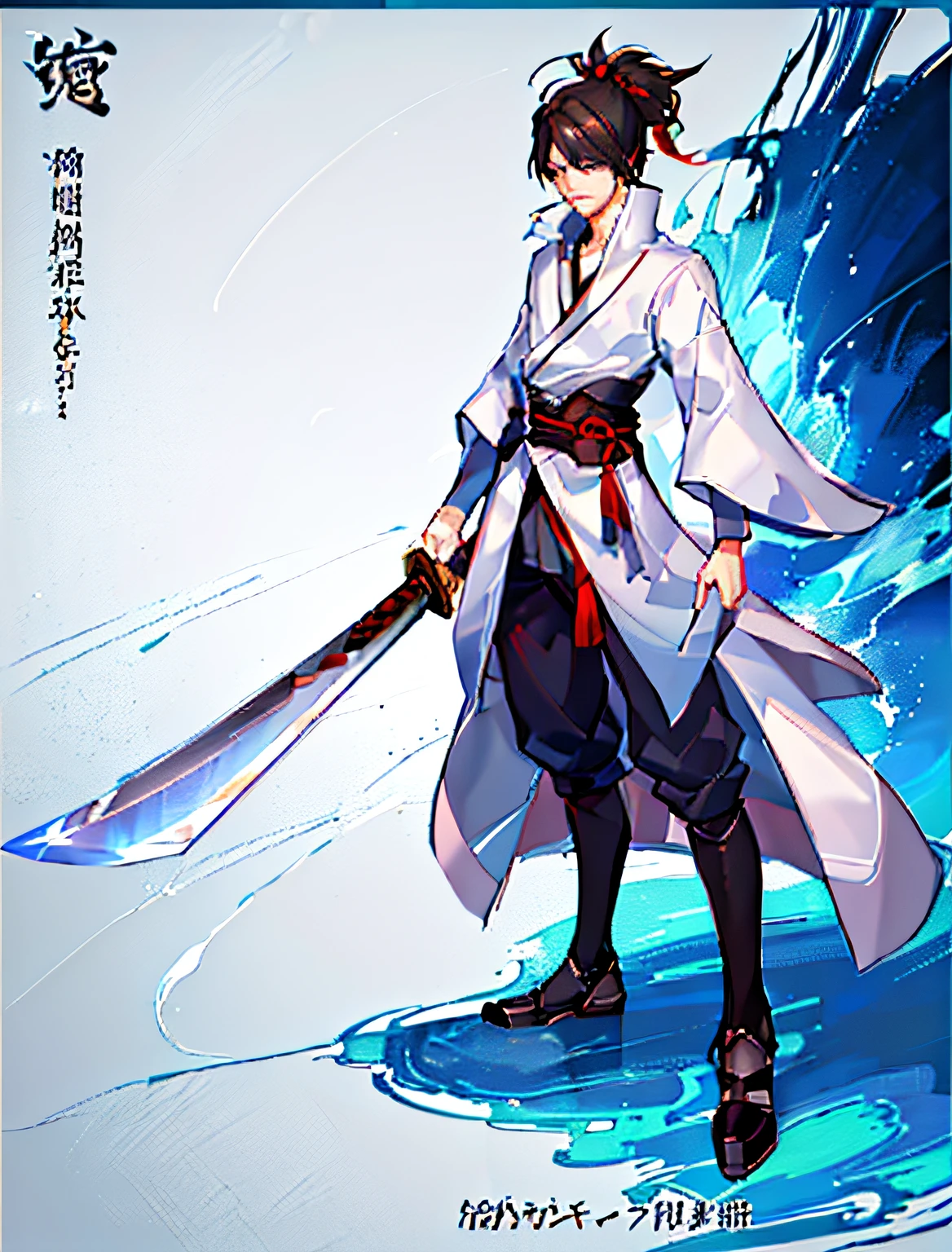 One with a sword,Close-up of a man in a white coat, Katana Zero video game character, fox nobushi holding a naginata, inspired by Kanō Hōgai, inspirado em Okumura Masanobu, with large sword, drak, best anime character design, ( ( concept art of character ) )