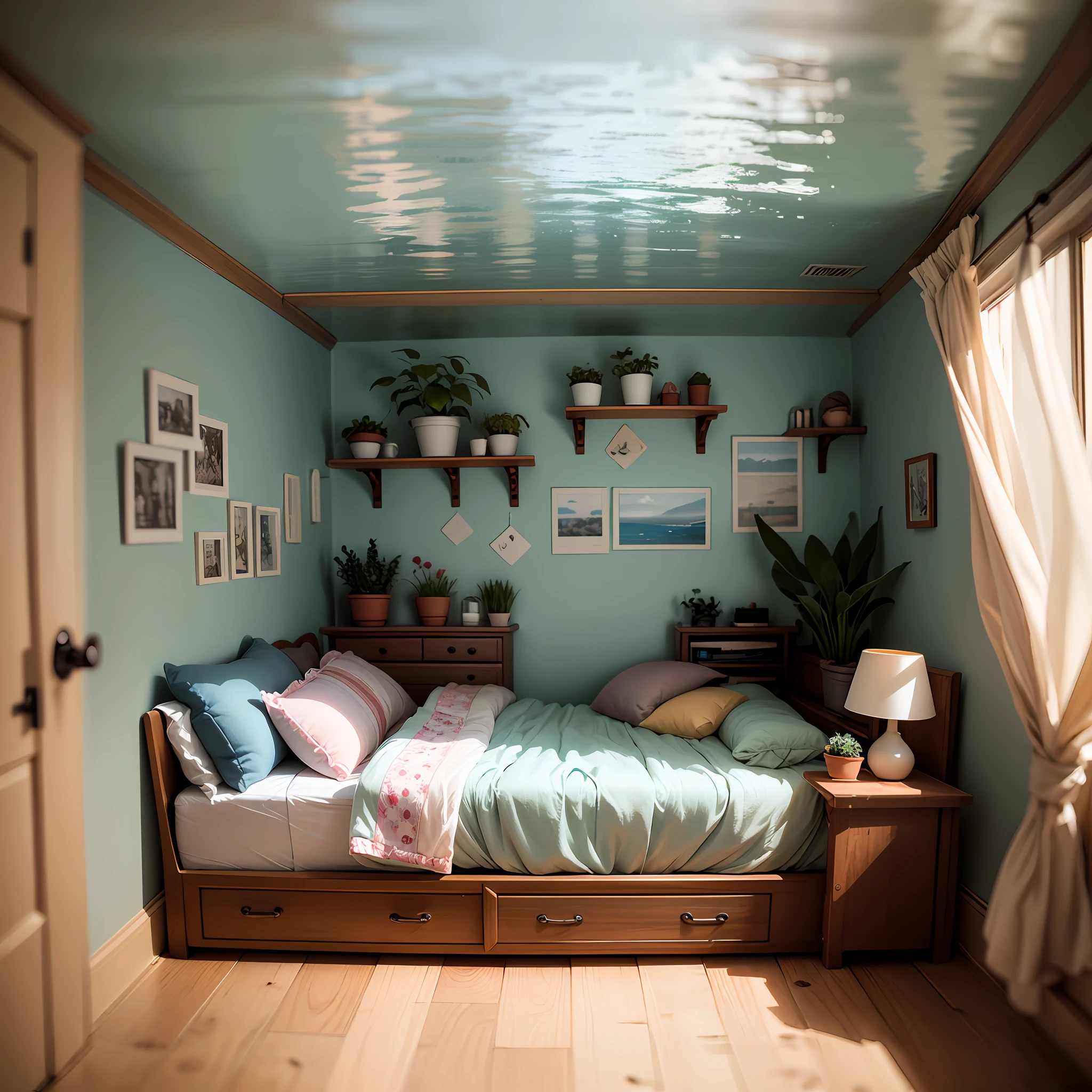 Beautiful and gentle mini wool style with sea theme（（miniture））（（bedroom）、Full of flowers and plants、miniture、productphoto、Perfect litthing、（diorama）） --auto